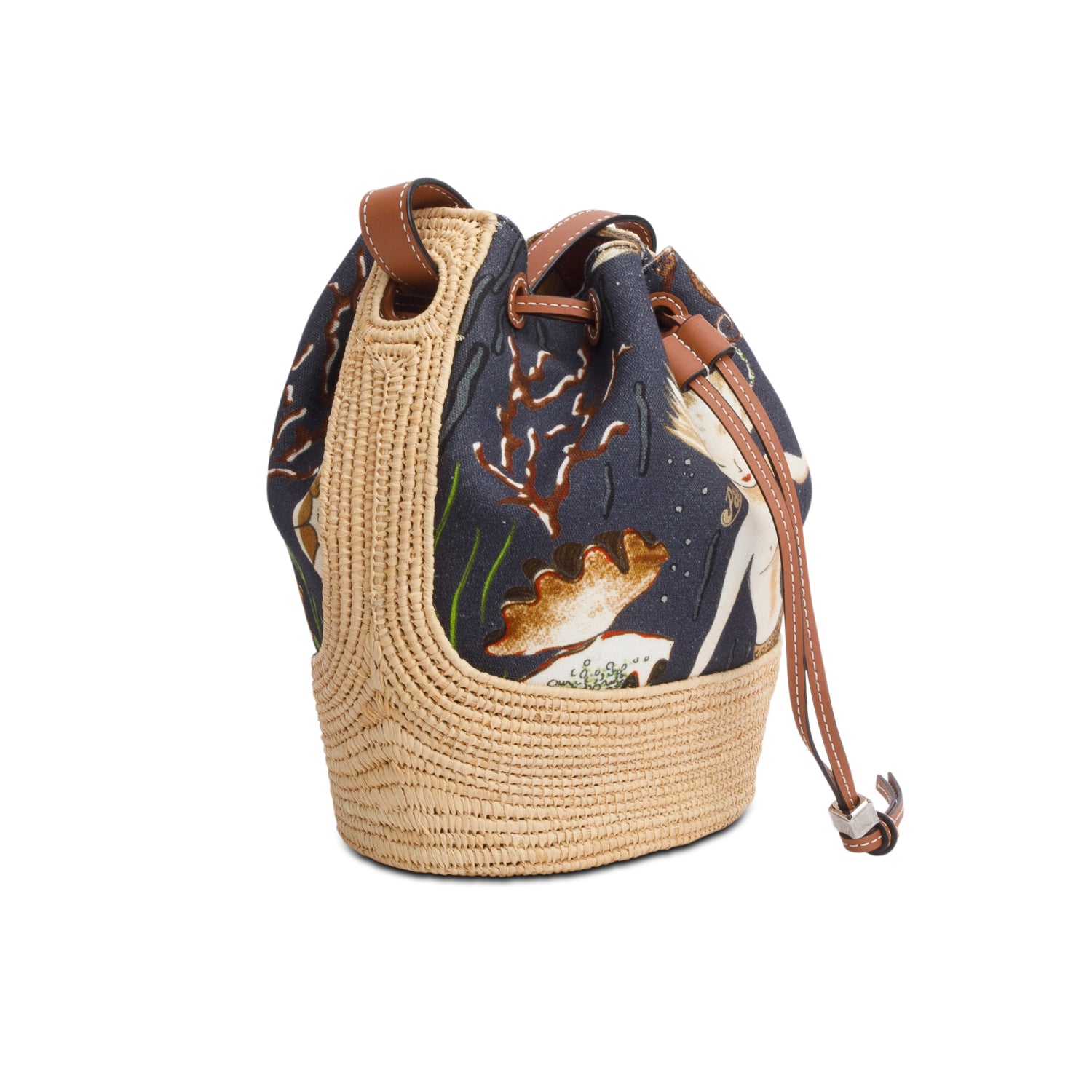Loewe x Paula's Ibiza Multicolor Raffia Printed Canvas Balloon Bucket Bag w/ Authenticity Card