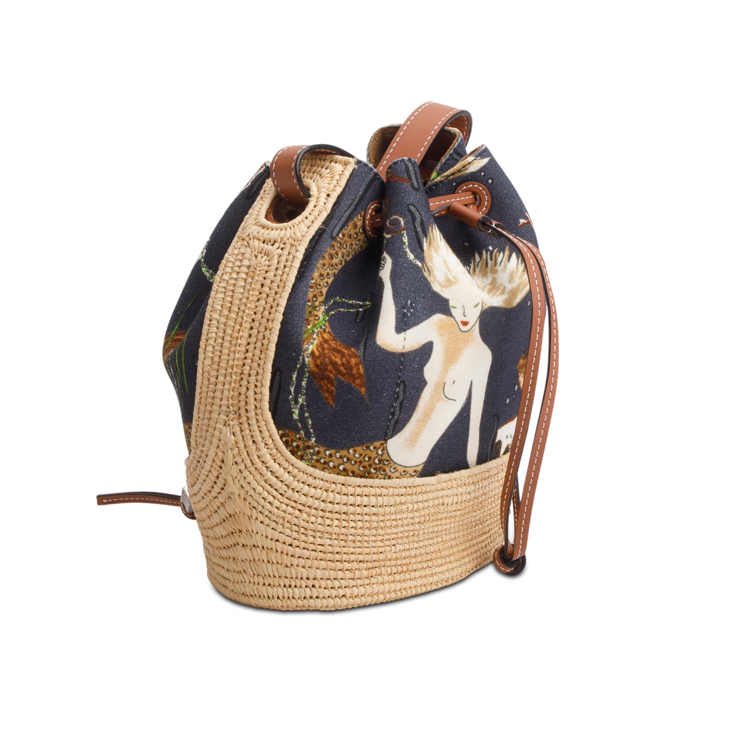 Loewe x Paula's Ibiza Multicolor Raffia Printed Canvas Balloon Bucket Bag w/ Authenticity Card