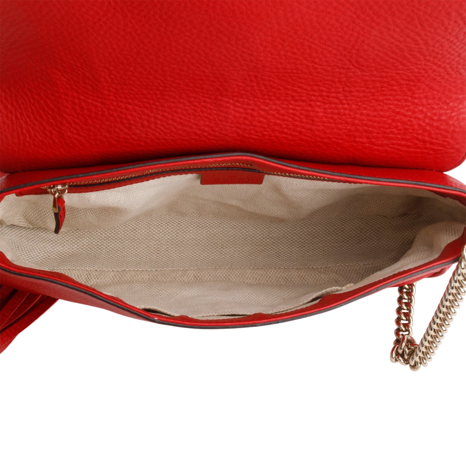 Gucci Red Pebbled Calfskin Medium Soho Chain Crossbody Bag