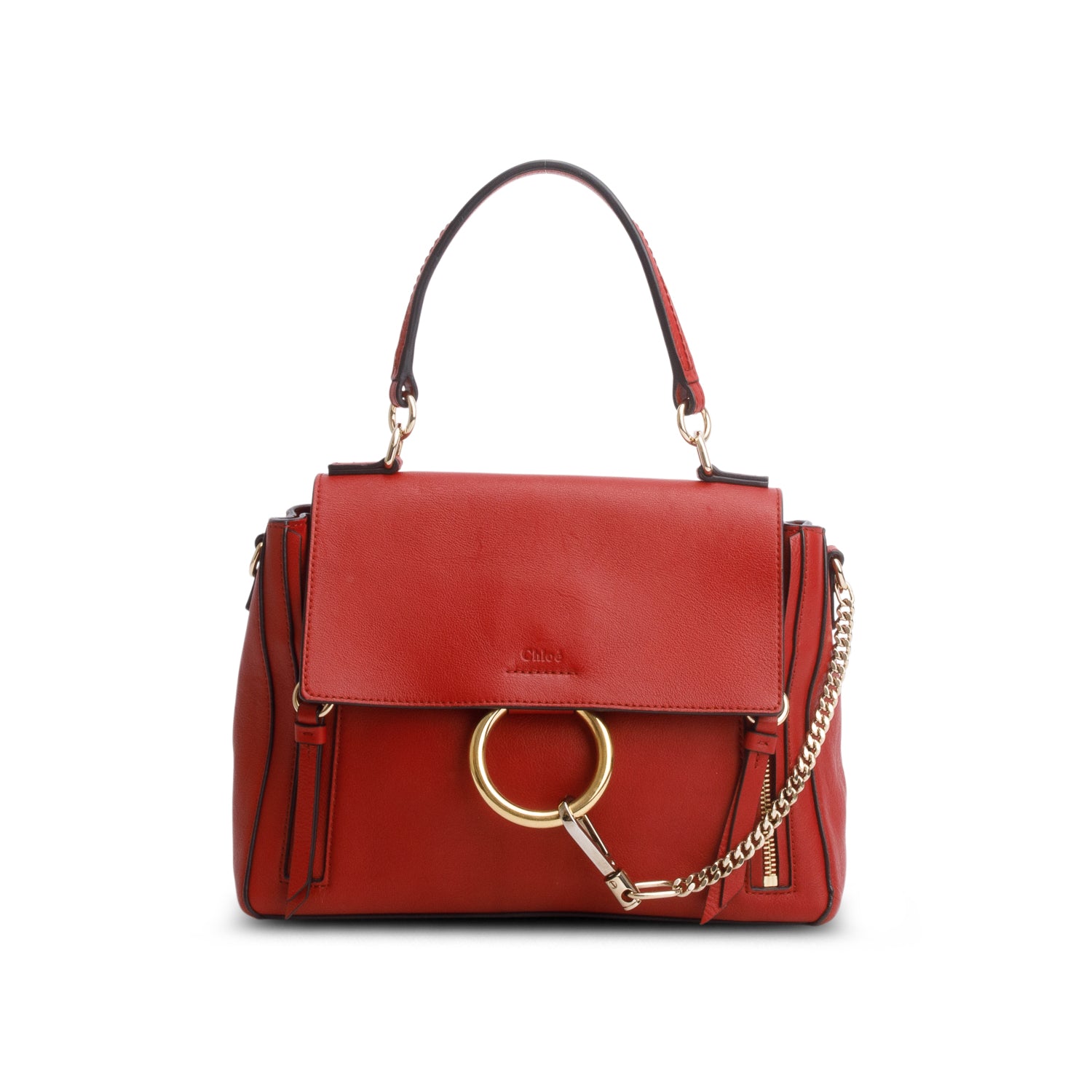 Chloe Red Calfskin Small Faye Day Shoulder Bag w/ Authenticity Card & Strap