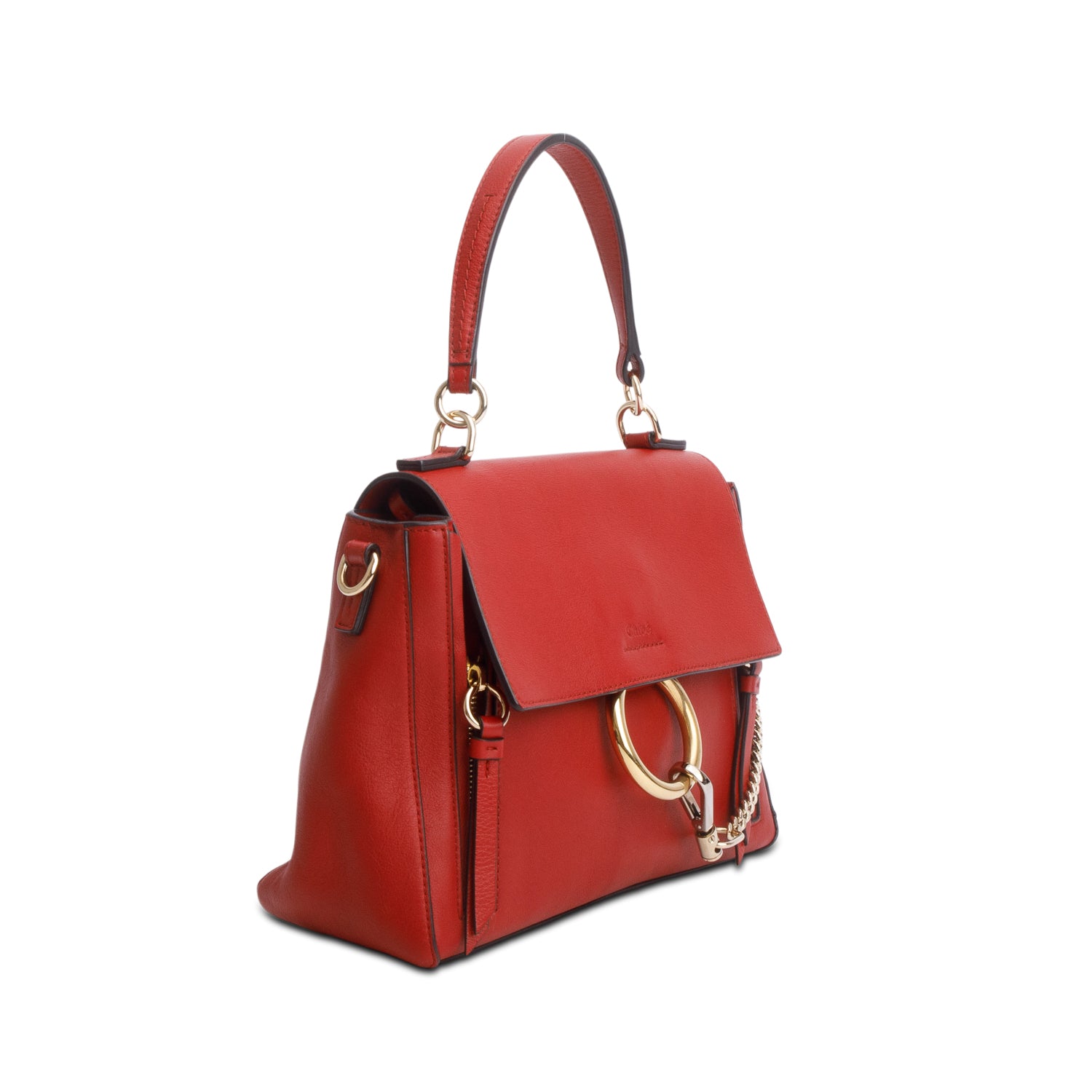 Chloe Red Calfskin Small Faye Day Shoulder Bag w/ Authenticity Card & Strap