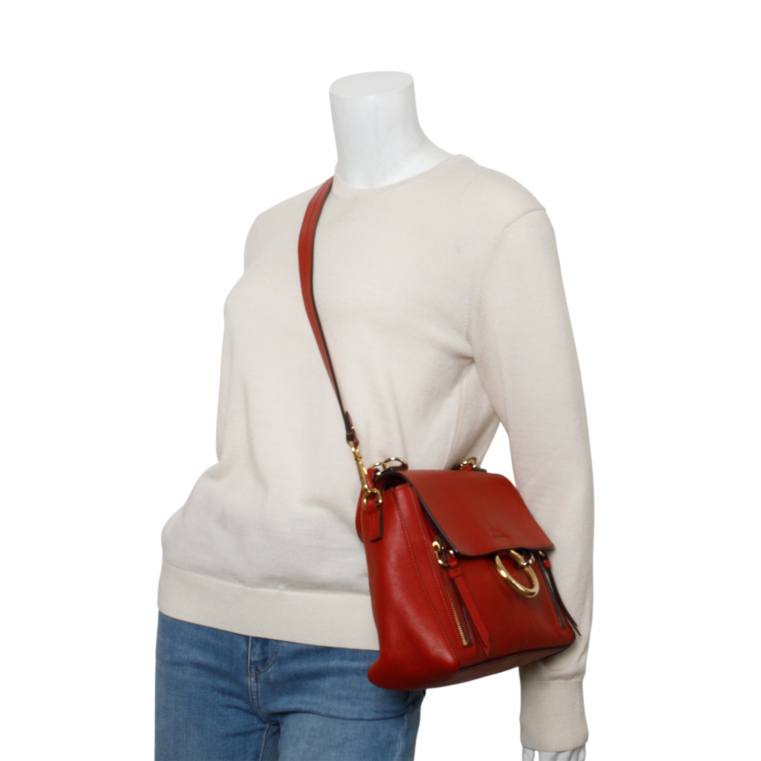 Chloe Red Calfskin Small Faye Day Shoulder Bag w/ Authenticity Card & Strap
