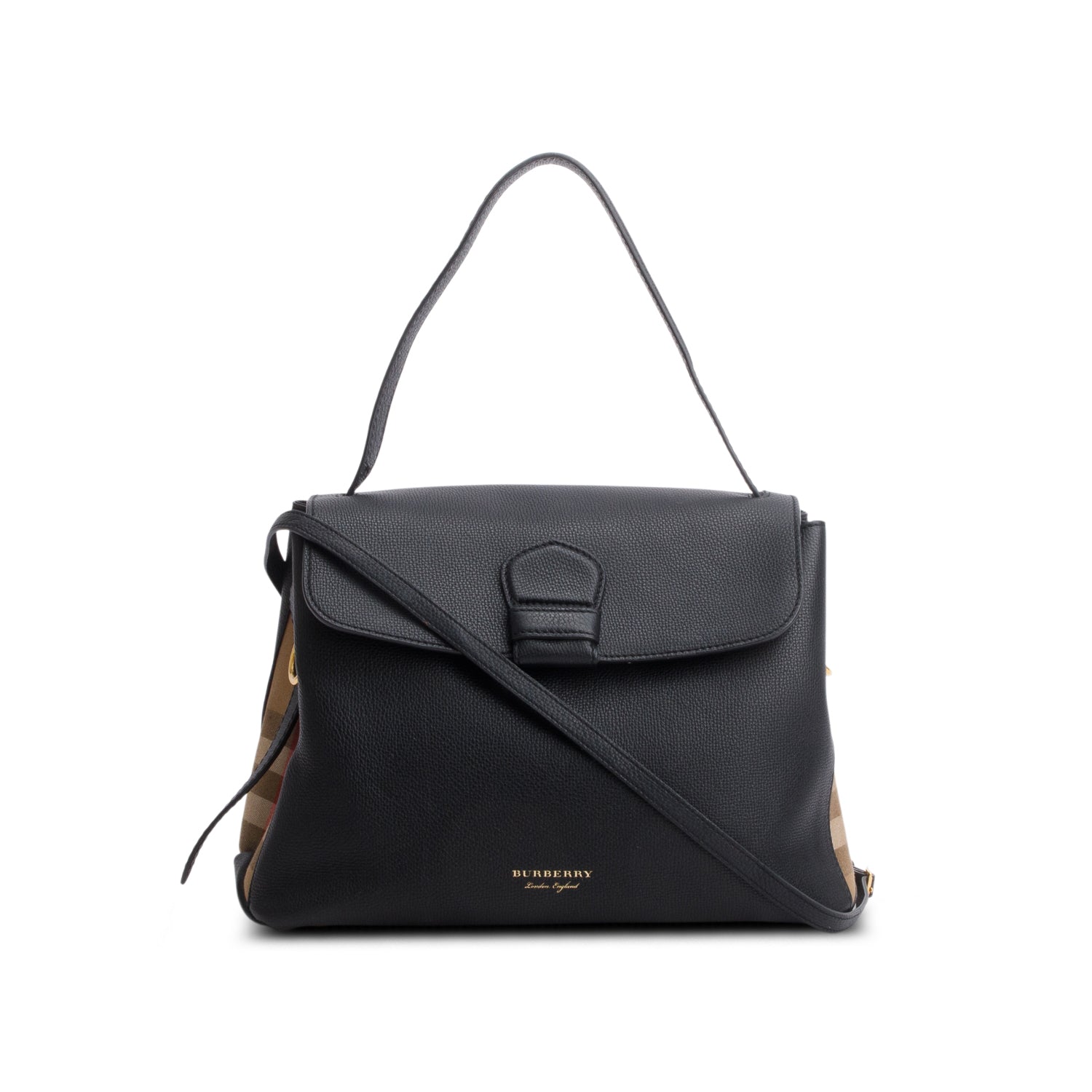 Burberry Black Derby Calfskin House Check Medium Camberley Bag w/ Strap
