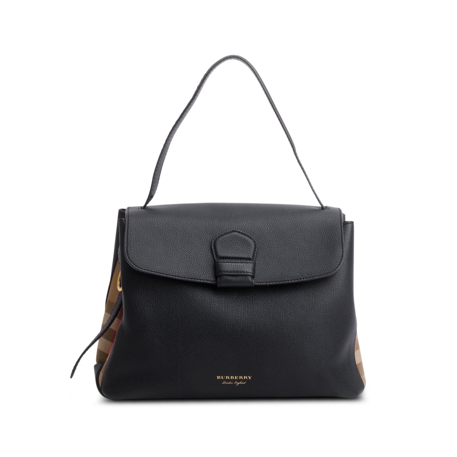 Burberry Black Derby Calfskin House Check Medium Camberley Bag w/ Strap