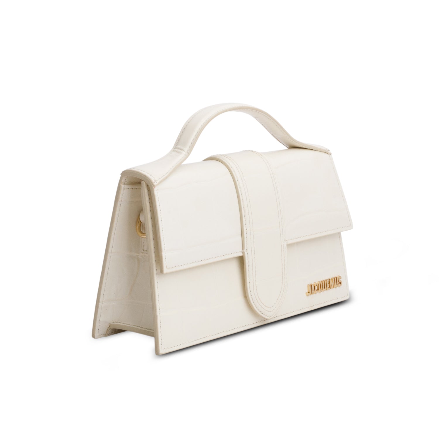 Jacquemus Cream Croc Embossed Glazed Calfskin Le Grand Bambino w/ Strap