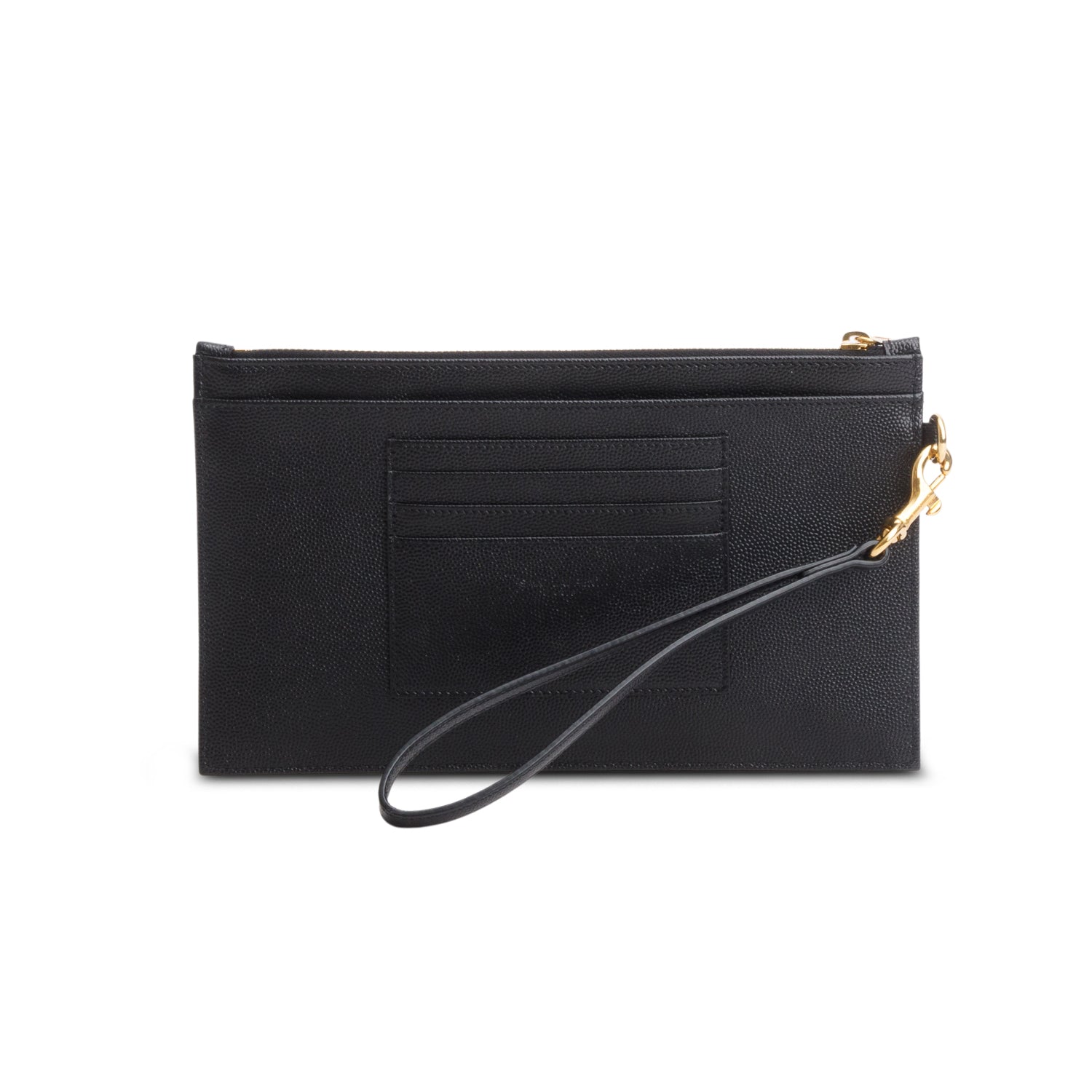 Saint Laurent 2024 Black Grain De Poudre Chevron Monogram Large Bill Pouch w/ Box