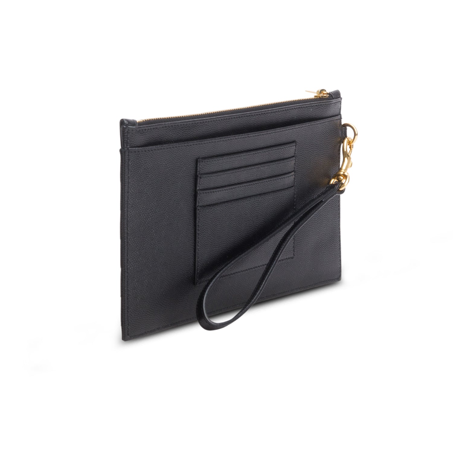 Saint Laurent 2024 Black Grain De Poudre Chevron Monogram Large Bill Pouch w/ Box