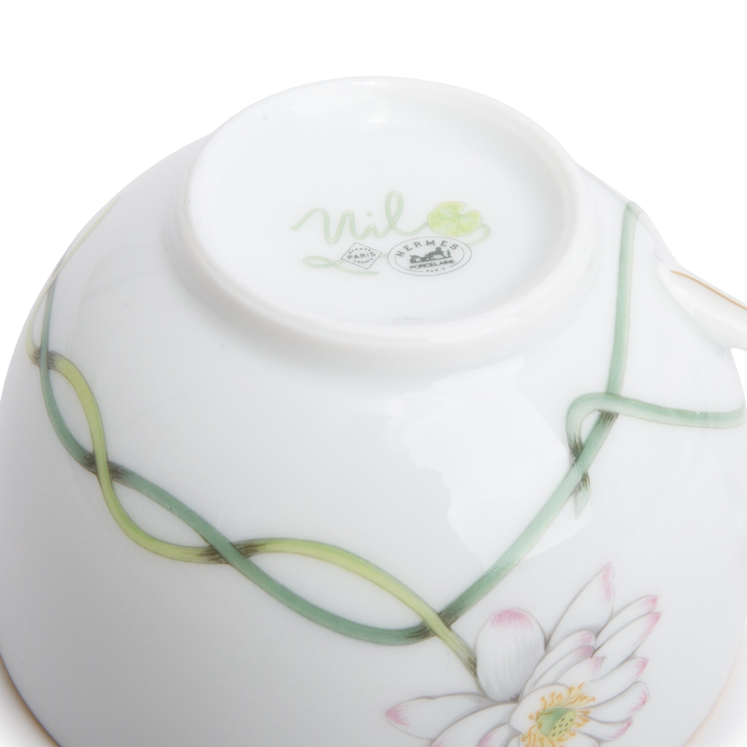 Hermes Porcelaine Nil Lotus 4-Piece Tea Cups and Saucers Set