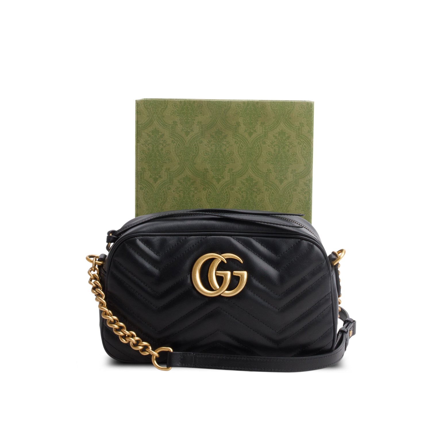 Gucci Black GG Marmont Matelasse Small Camera Bag w/ Box