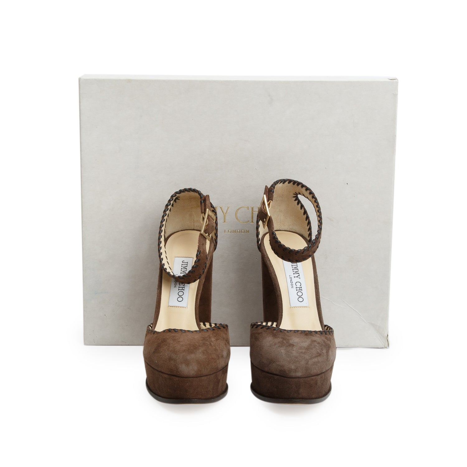 Jimmy Choo Brown Suede Nappa Whipstitch Daphne 120 Pumps, Women's Size 36 w/ Box