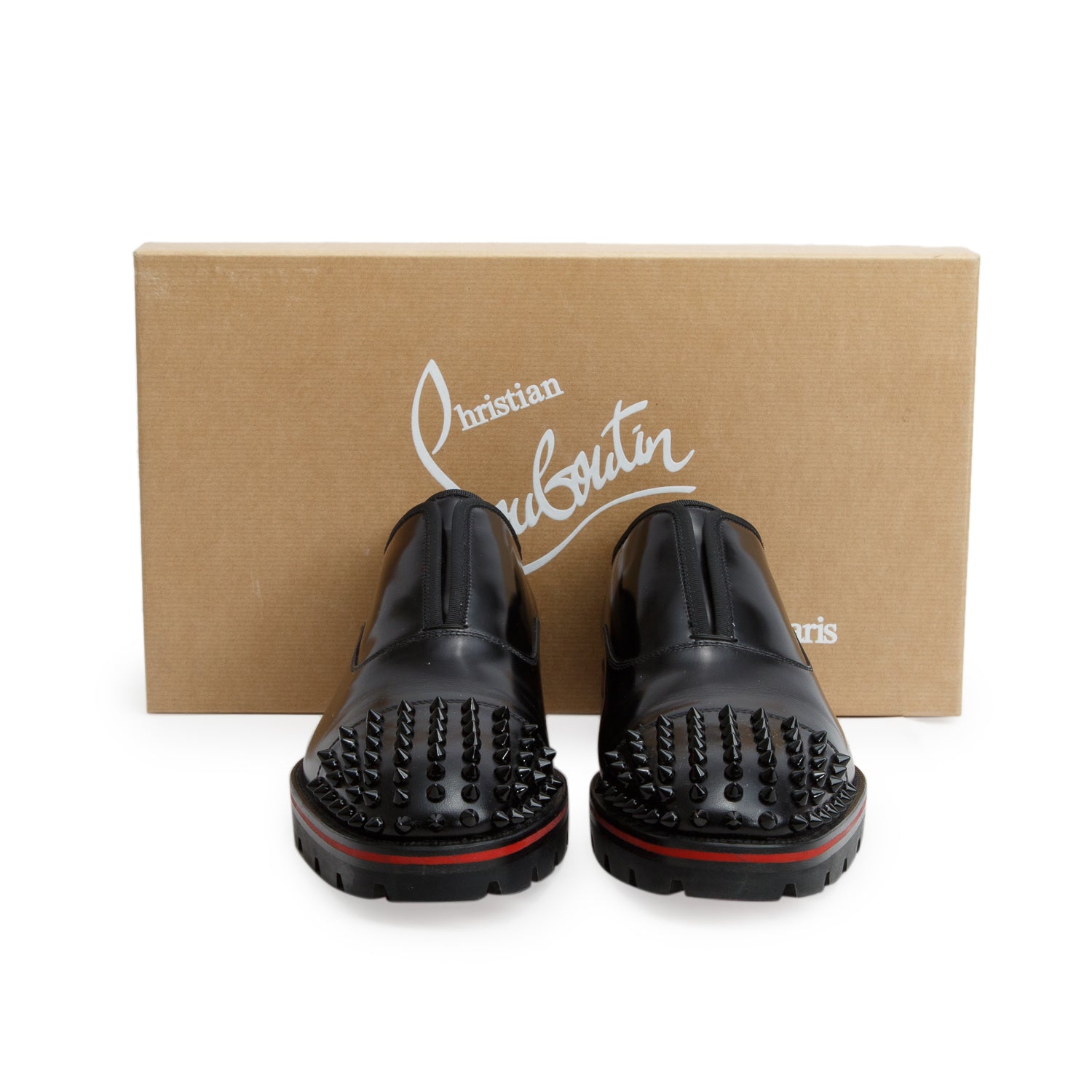 Christian Louboutin Black Shiny Calfskin Alpha-Pointe Oxfords, Men's Size 41 w/ Box
