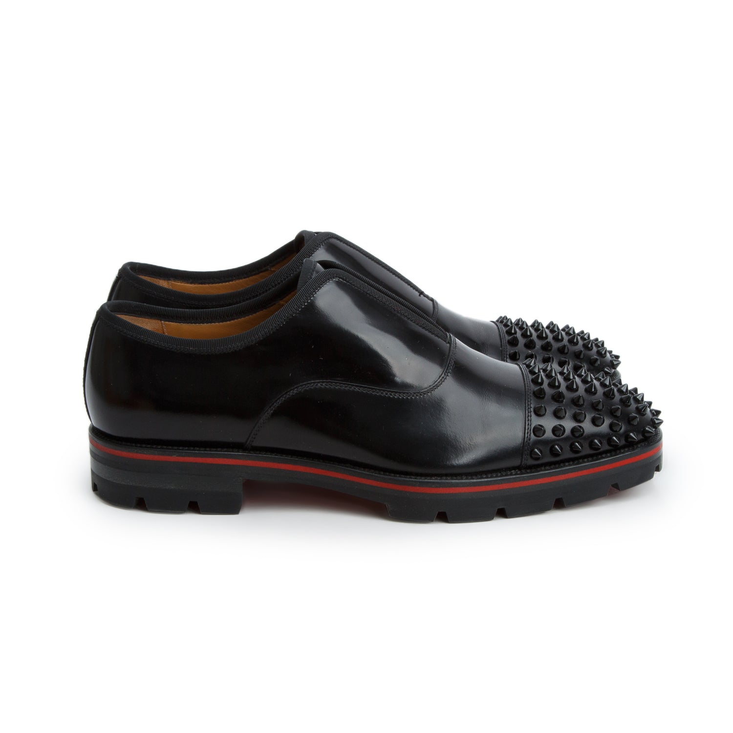 Christian Louboutin Black Shiny Calfskin Alpha-Pointe Oxfords, Men's Size 41 w/ Box
