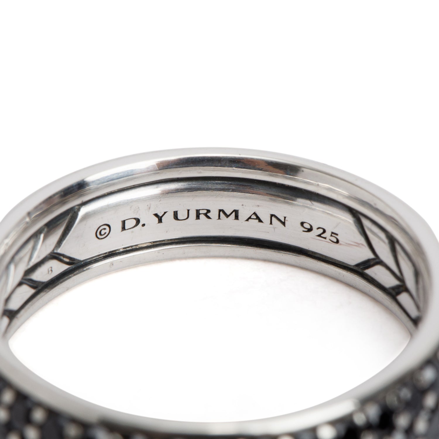 David Yurman Sterling Silver Pave Black Diamond Beveled 6 MM Band Ring, Size 8.5