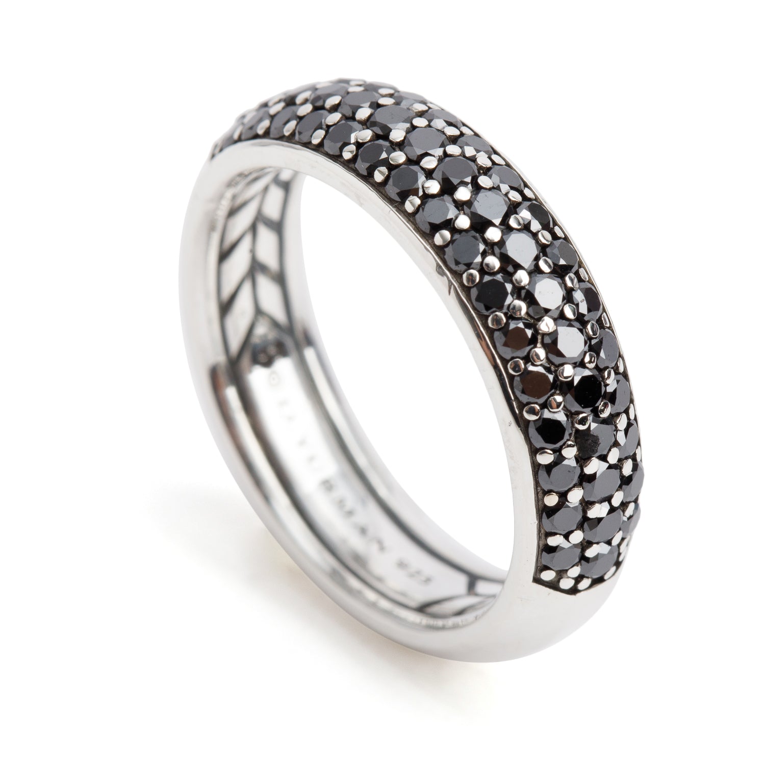 David Yurman Sterling Silver Pave Black Diamond Beveled 6 MM Band Ring, Size 8.5