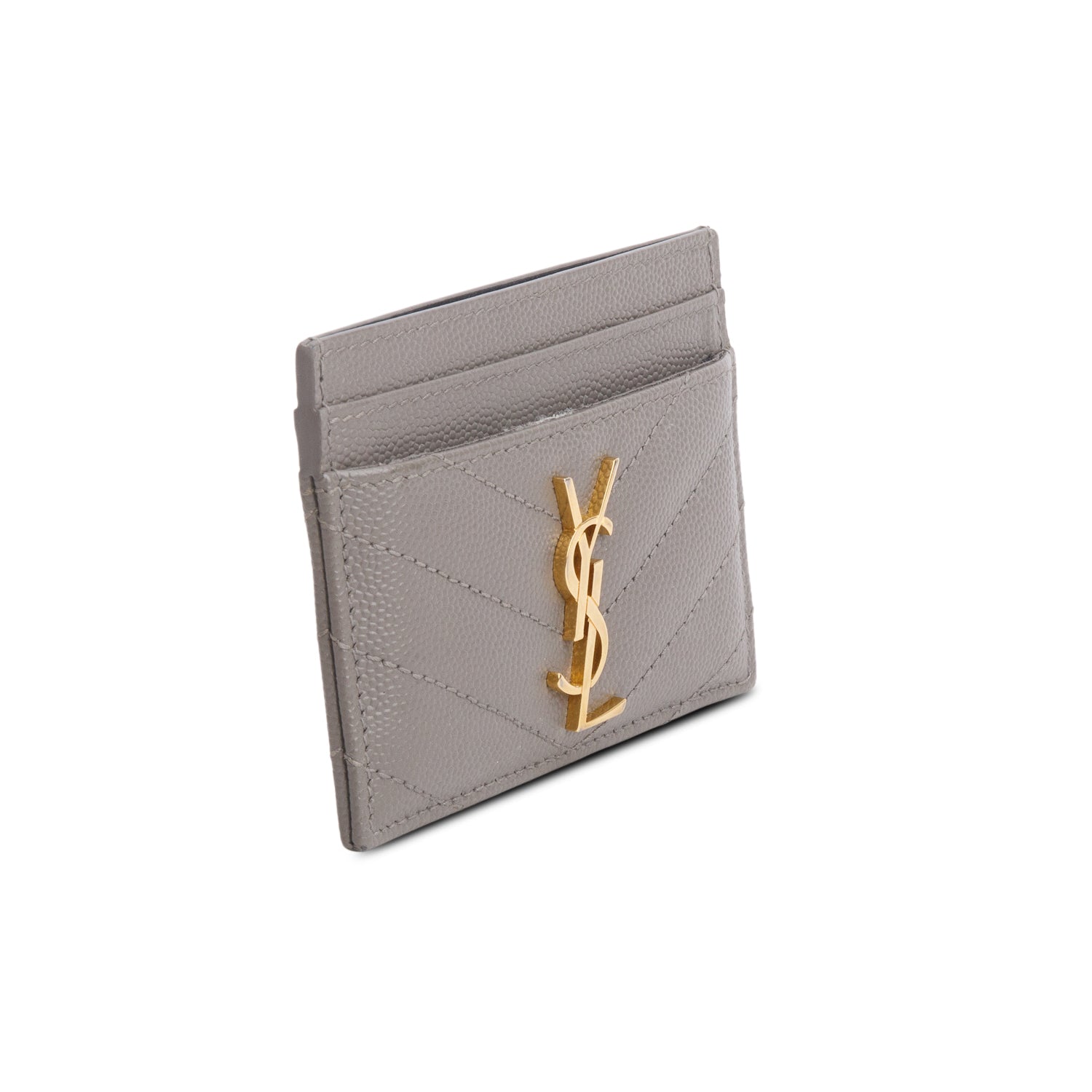 Saint Laurent 2022 Grey Grain de Poudre Chevron Cassandre Card Holder
