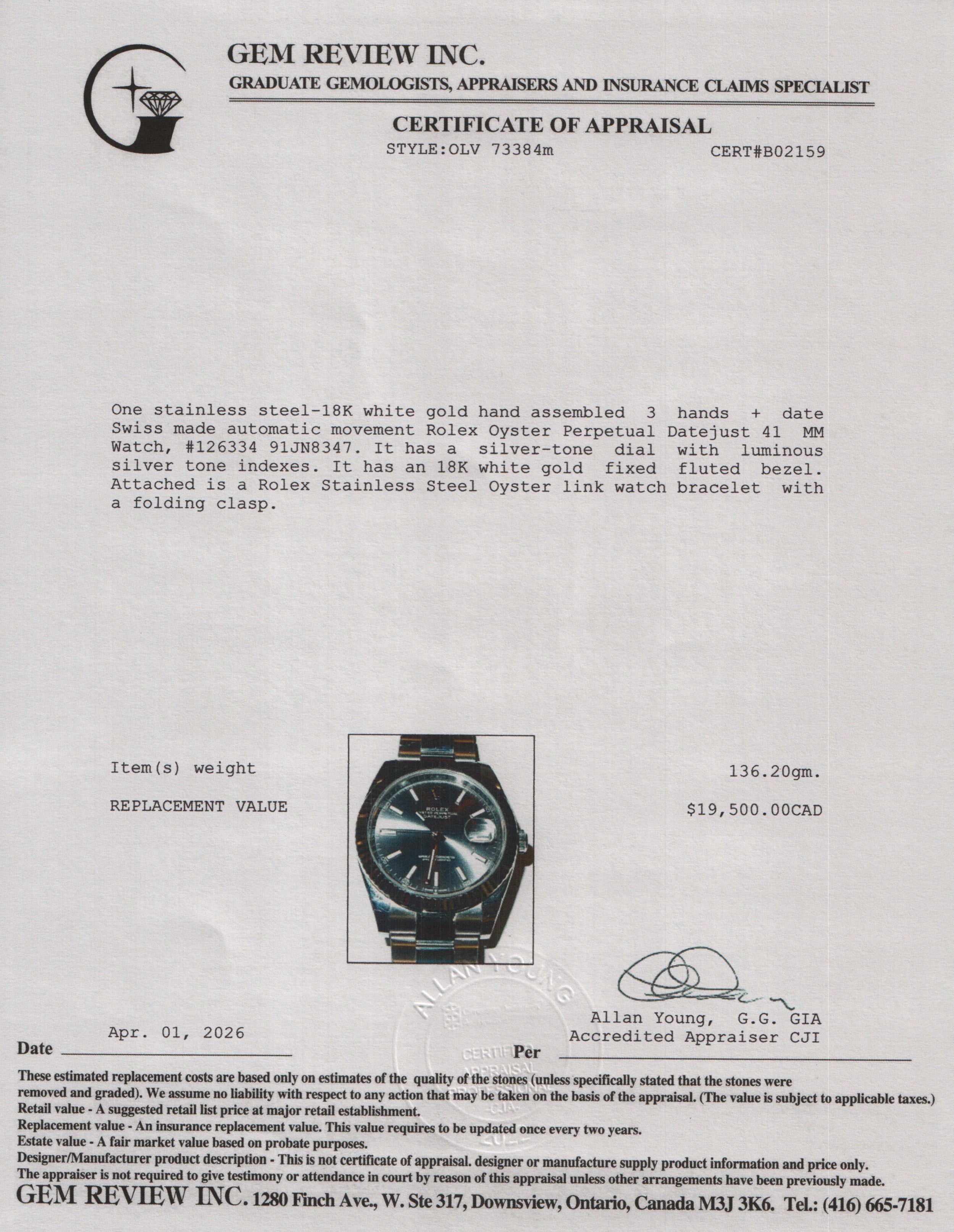 Rolex 2024 Stainless Steel Oyster Perpetual Datejust 41 MM Watch Slate Dial 126334 w/ Box & Papers