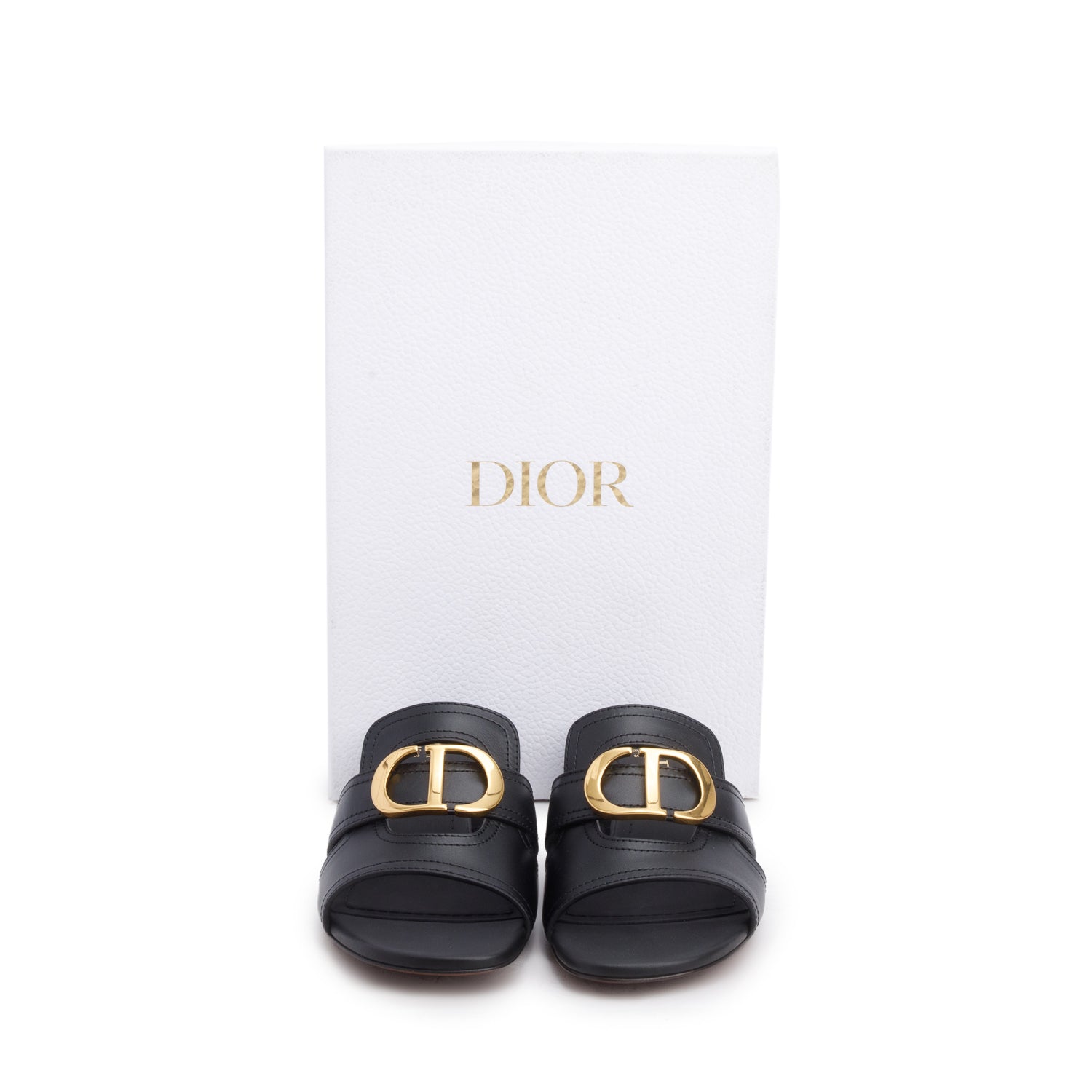 Christian Dior 2023 Black Calfskin 30 Montaigne Heeled Slide, Women's Size 37.5 w/ Box