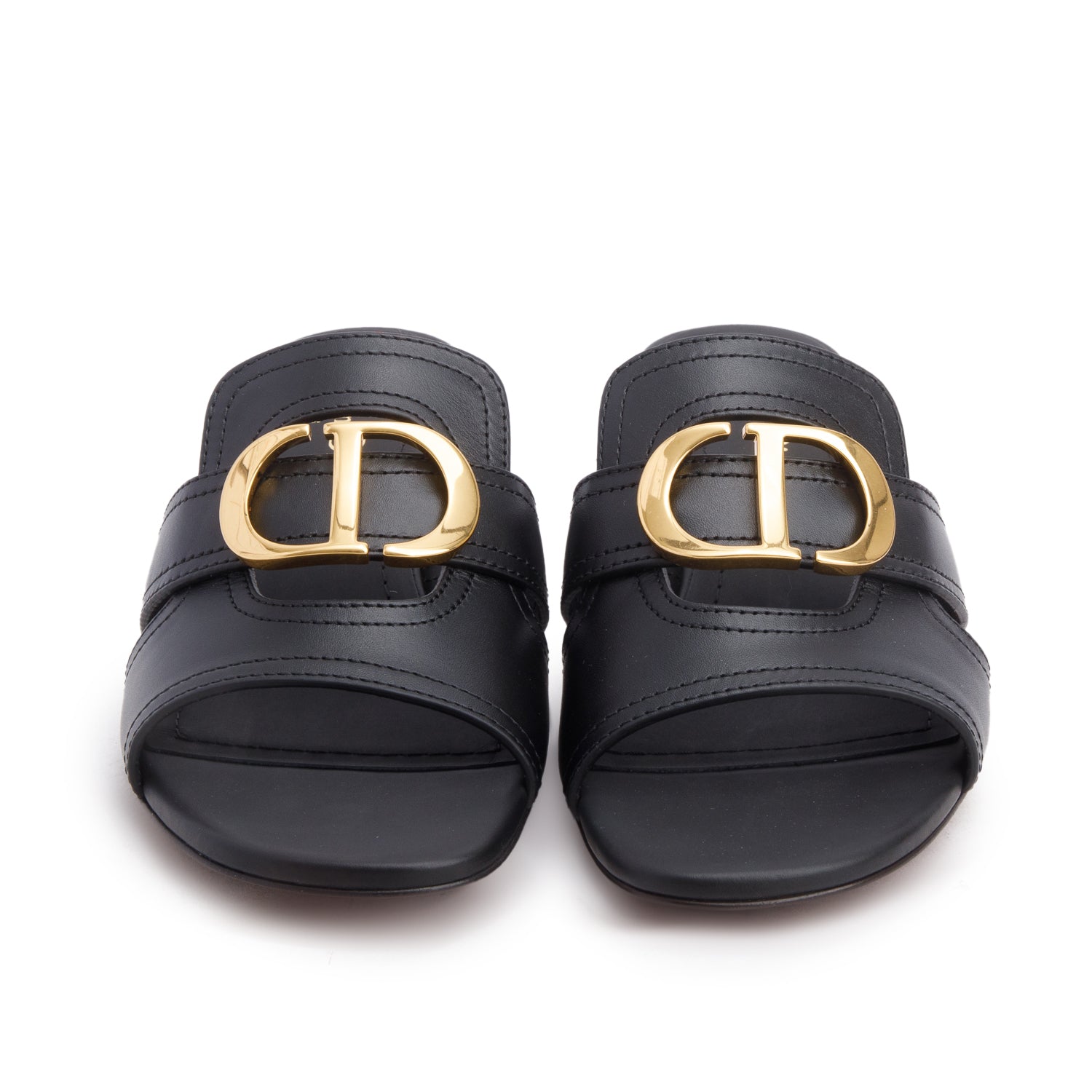 Christian Dior 2023 Black Calfskin 30 Montaigne Heeled Slide, Women's Size 37.5 w/ Box