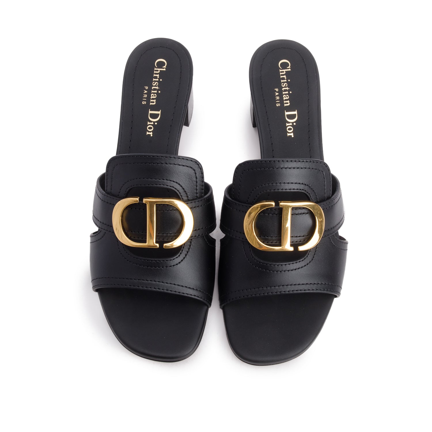 Christian Dior 2023 Black Calfskin 30 Montaigne Heeled Slide, Women's Size 37.5 w/ Box