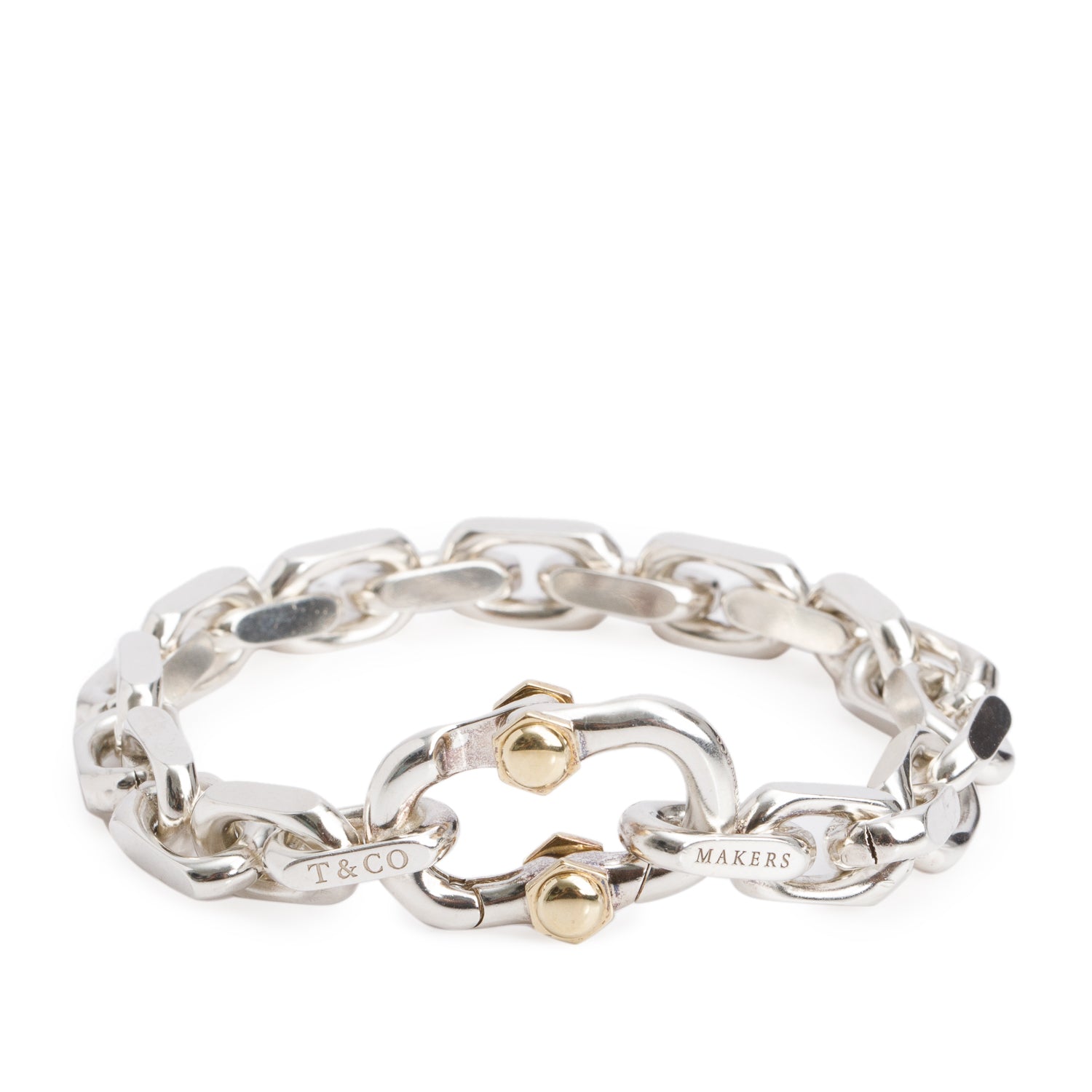 Tiffany & Co. 2022 Sterling Silver & 18k Yellow Gold Makers Wide Chain Bracelet w/ Box & Receipt