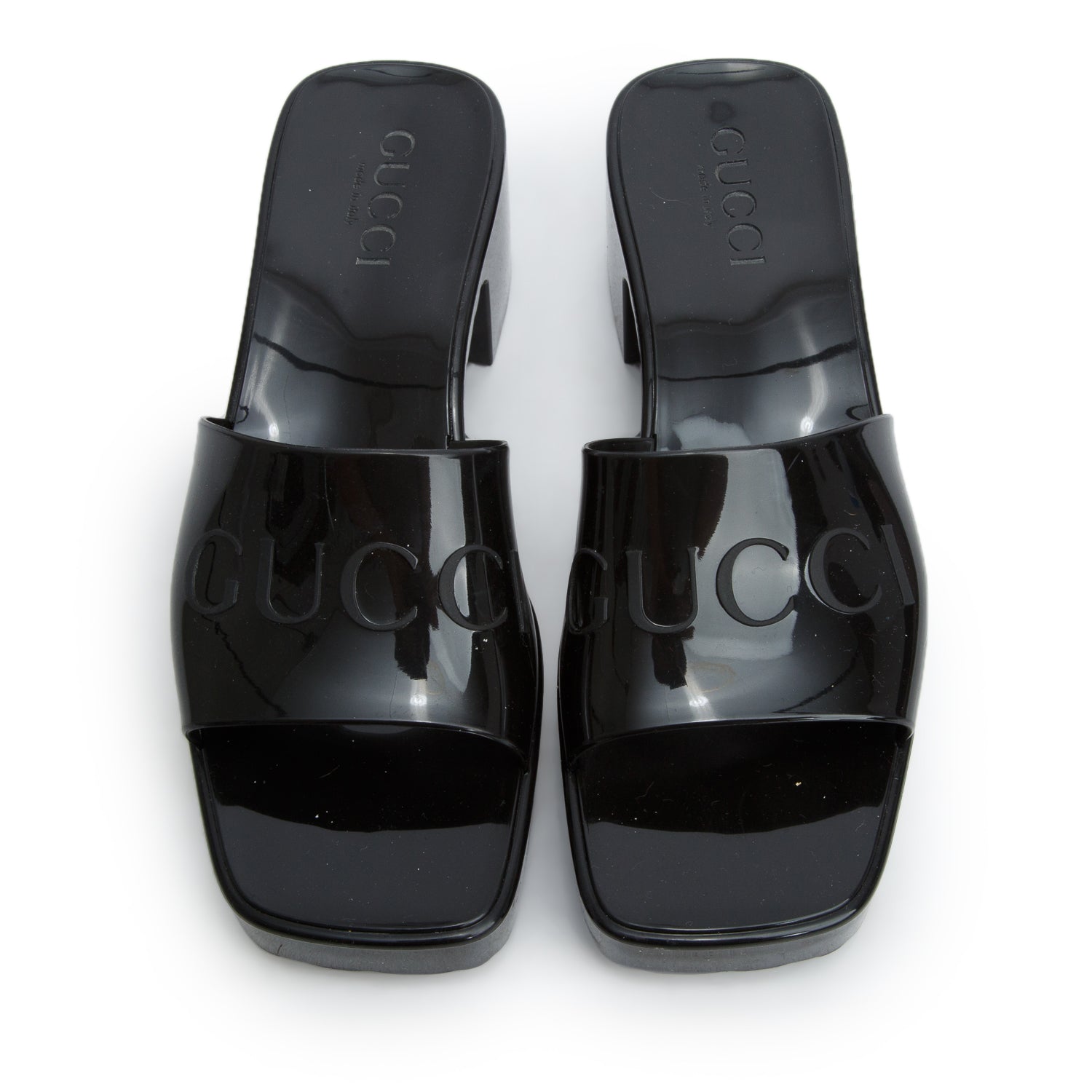 Gucci Black Rubber Logo Platform Slide Sandals, Women's Size 36 w/ Box