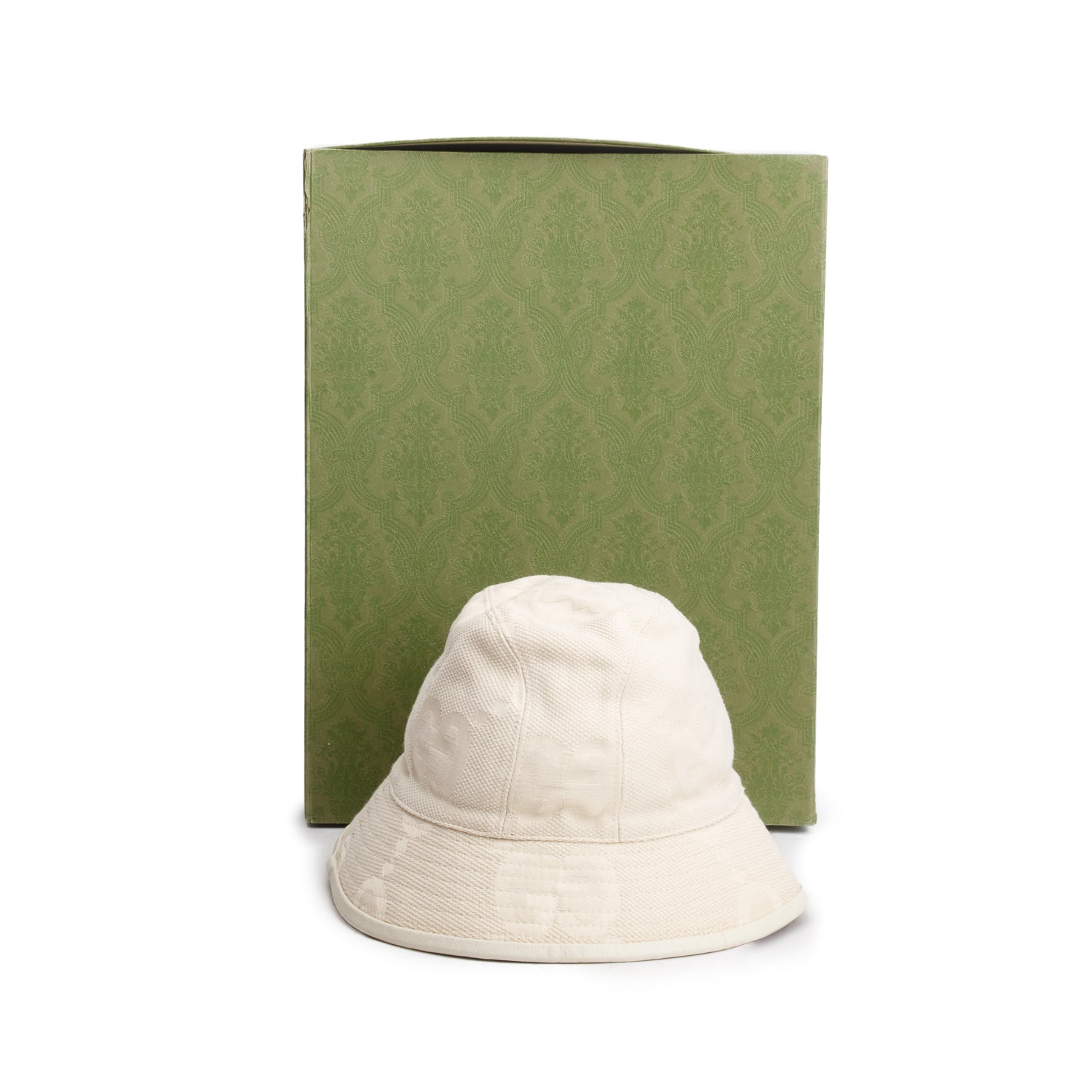 Gucci Cream Monogram Jumbo GG Bucket Hat, Size XS W/ Box