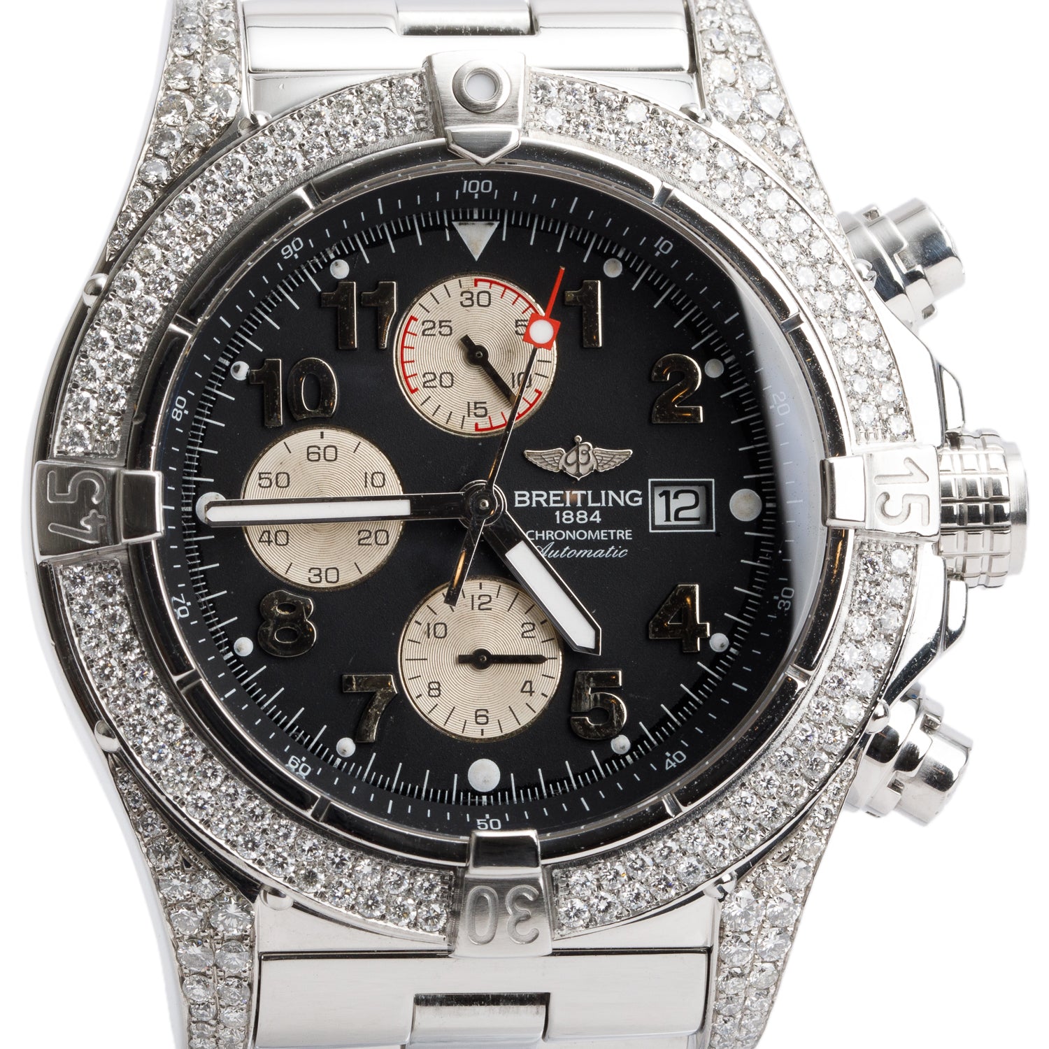 Breitling Stainless Steel Diamond Bezel Super Avenger 48 MM Automatic Chronograph Watch Grey Dial A13370