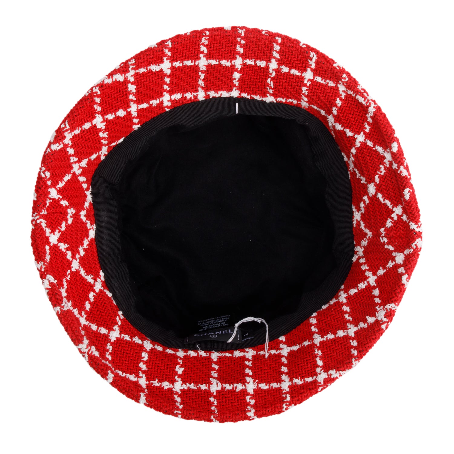 Chanel Red White Tweed CC Bucket Hat, Size L