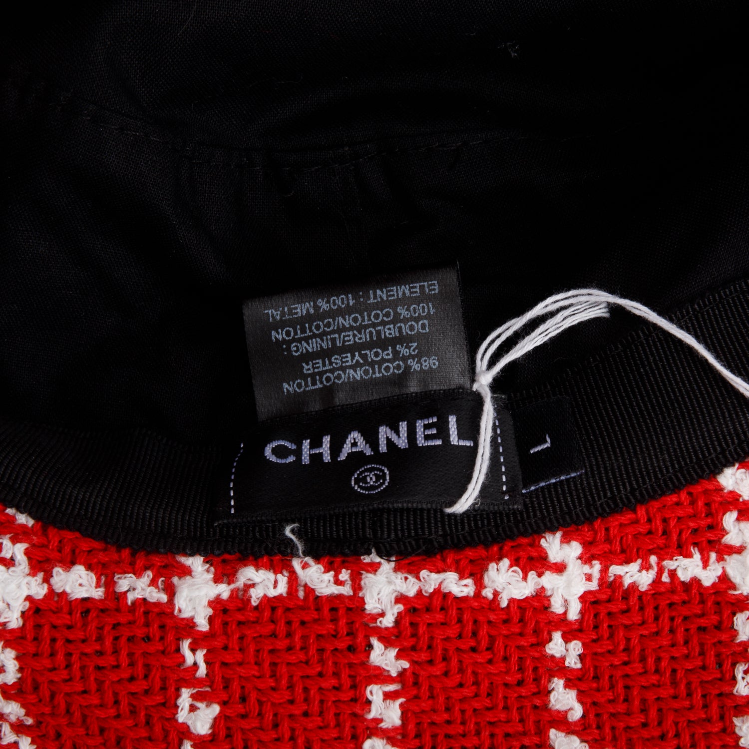 Chanel Red White Tweed CC Bucket Hat, Size L