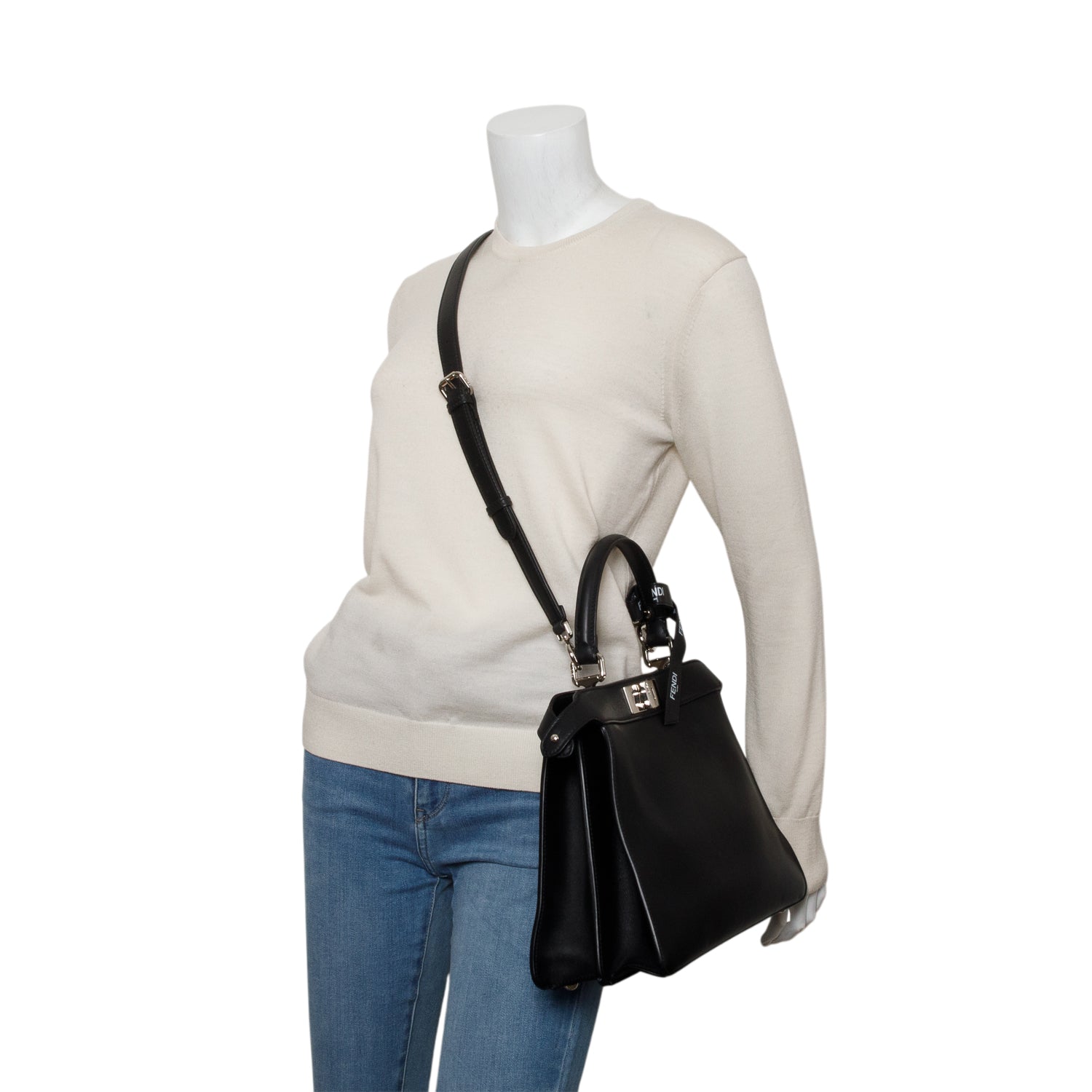 Fendi x Marc Jacobs 2023 Black Vitello Seta Calfskin Medium Peekabook ISeeU w/ Pouch & Strap