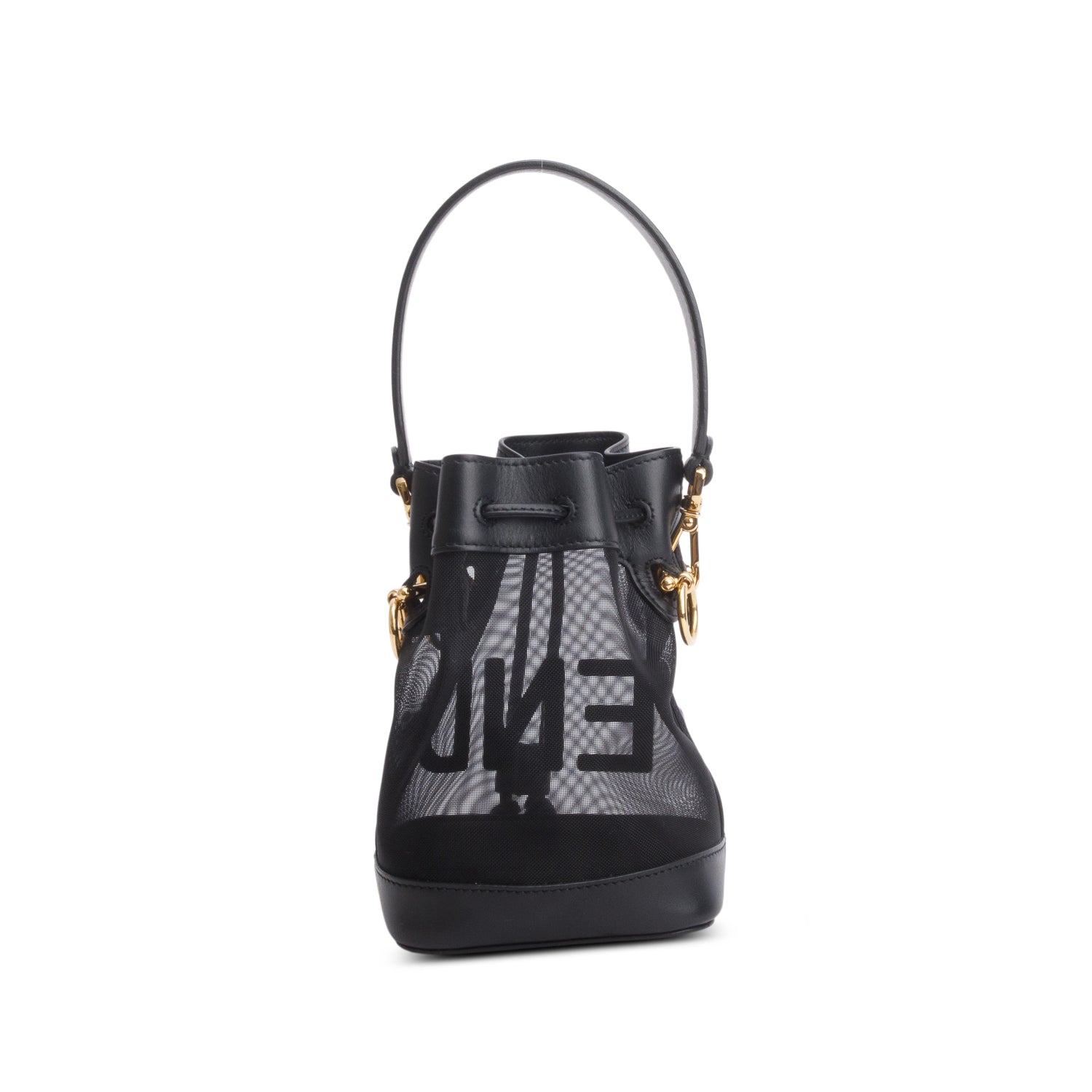 Fendi Black Mesh Vitello King F Logo Embroidered Mini Mon Tresor Bucket Bag