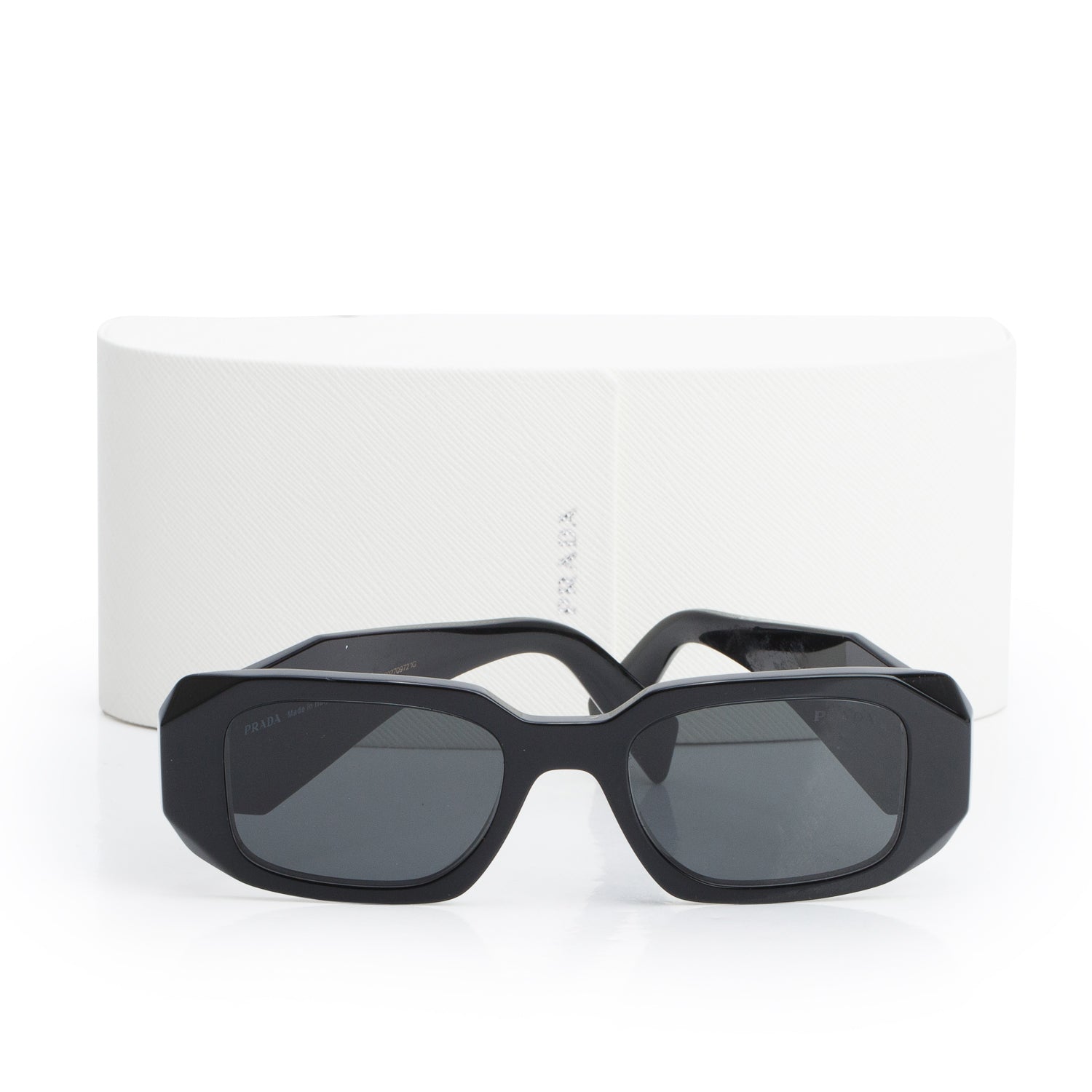 Prada SPR 17W Black Acetate Symbole Rectangular Sunglasses w/ Case