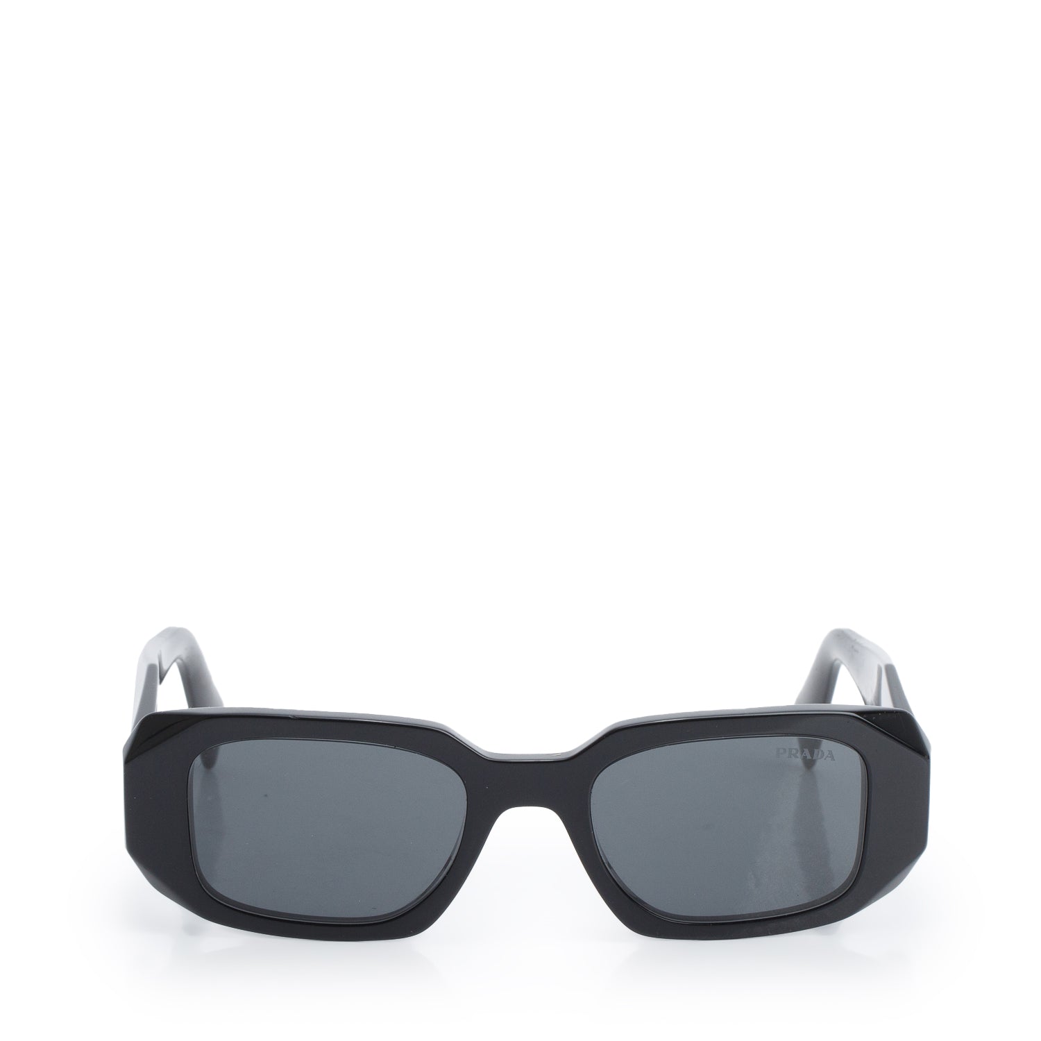 Prada SPR 17W Black Acetate Symbole Rectangular Sunglasses w/ Case