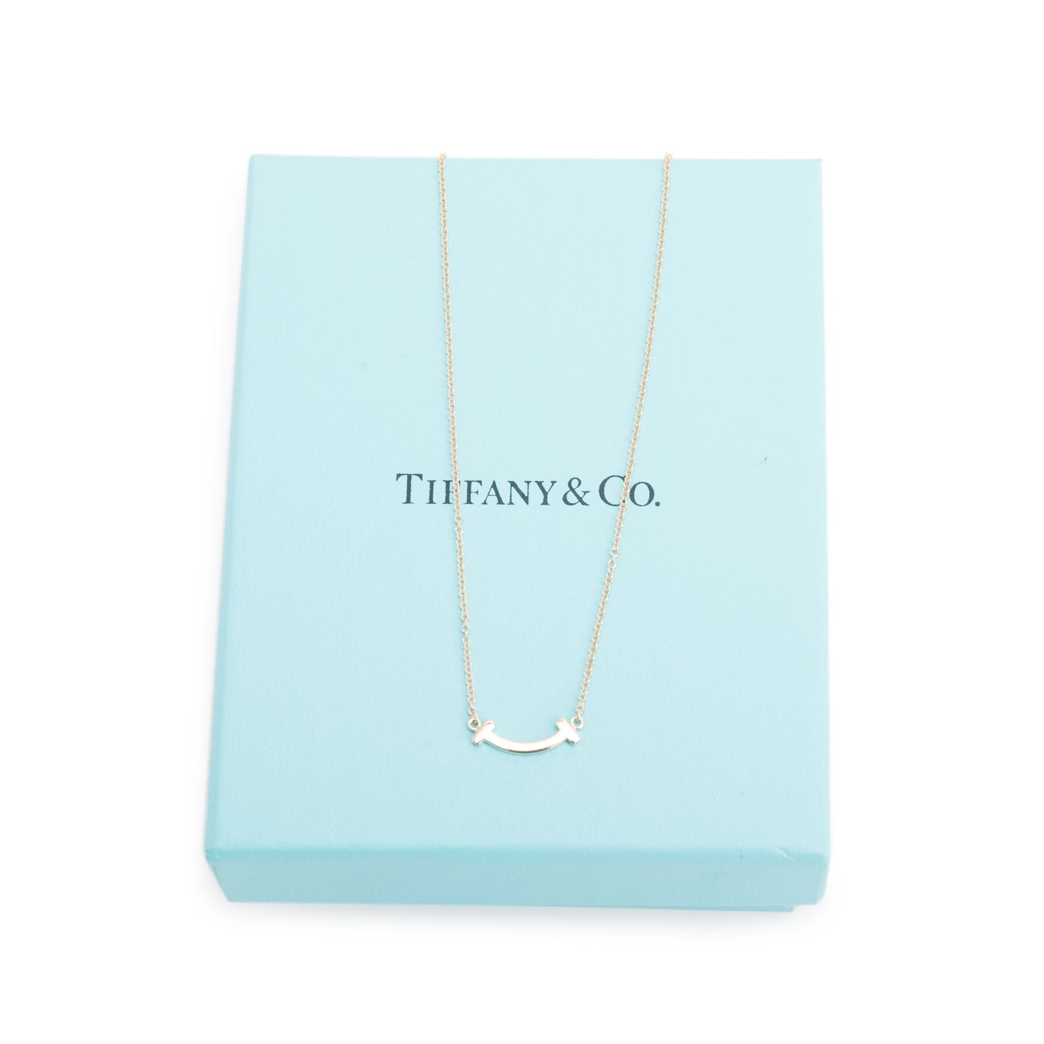 Tiffany & Co. 18k Rose Gold Mini T Smile Pendant Necklace w/ Box