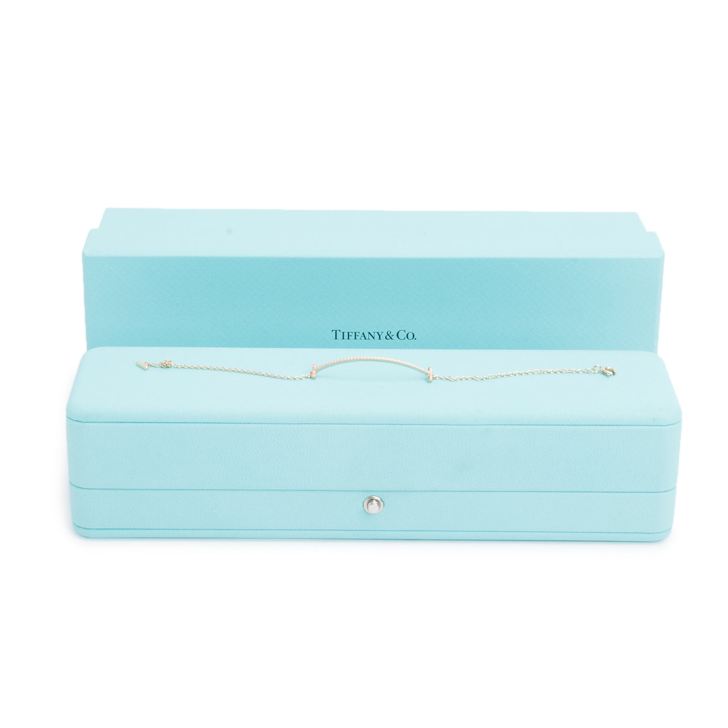 Tiffany & Co. 18k Rose Gold & Diamond T Smile Bracelet w/ Box