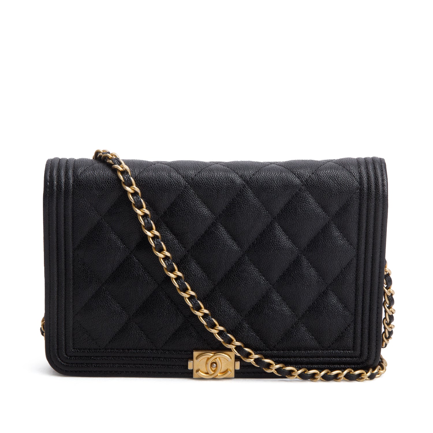 Chanel Black Caviar Leather Boy Wallet on Chain w/ Box & Authenticity Card