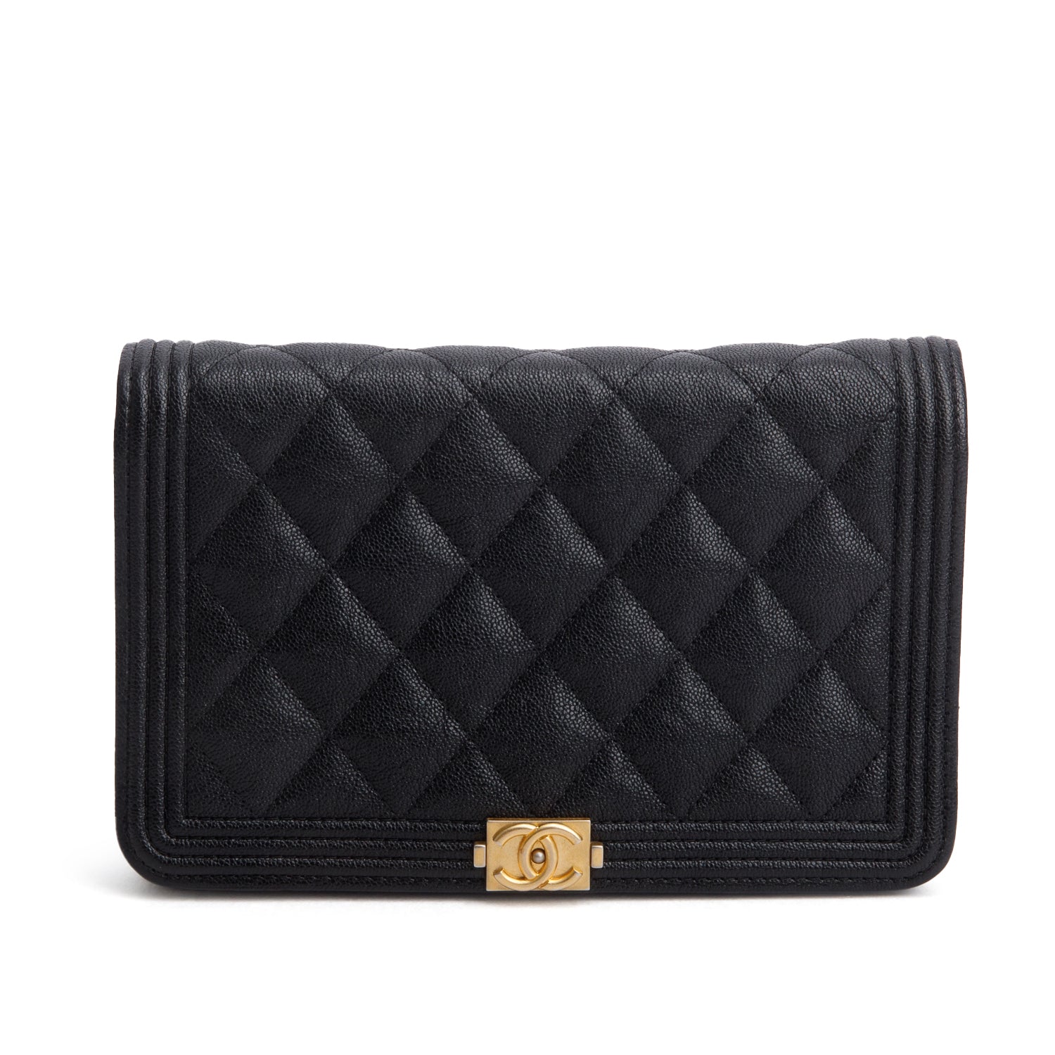 Chanel Black Caviar Leather Boy Wallet on Chain w/ Box & Authenticity Card