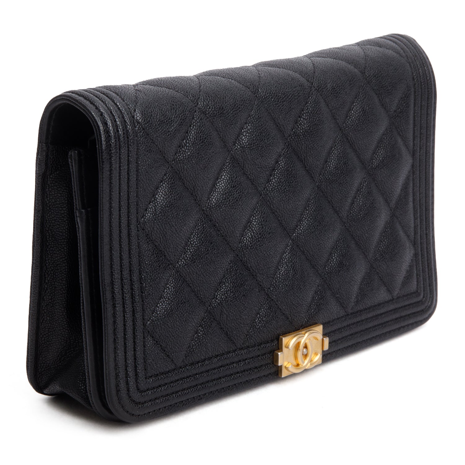 Chanel Black Caviar Leather Boy Wallet on Chain w/ Box & Authenticity Card