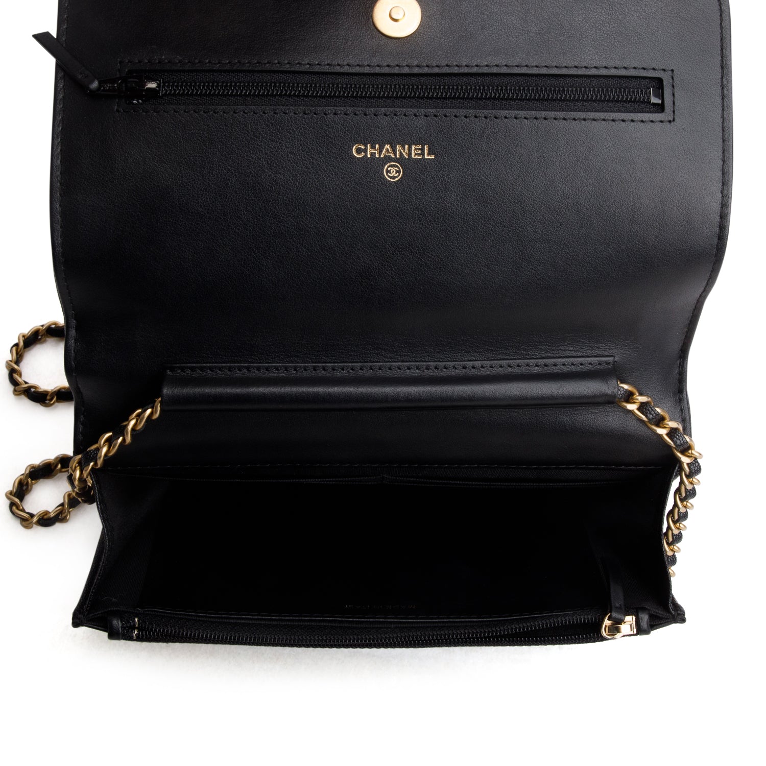 Chanel Black Caviar Leather Boy Wallet on Chain w/ Box & Authenticity Card