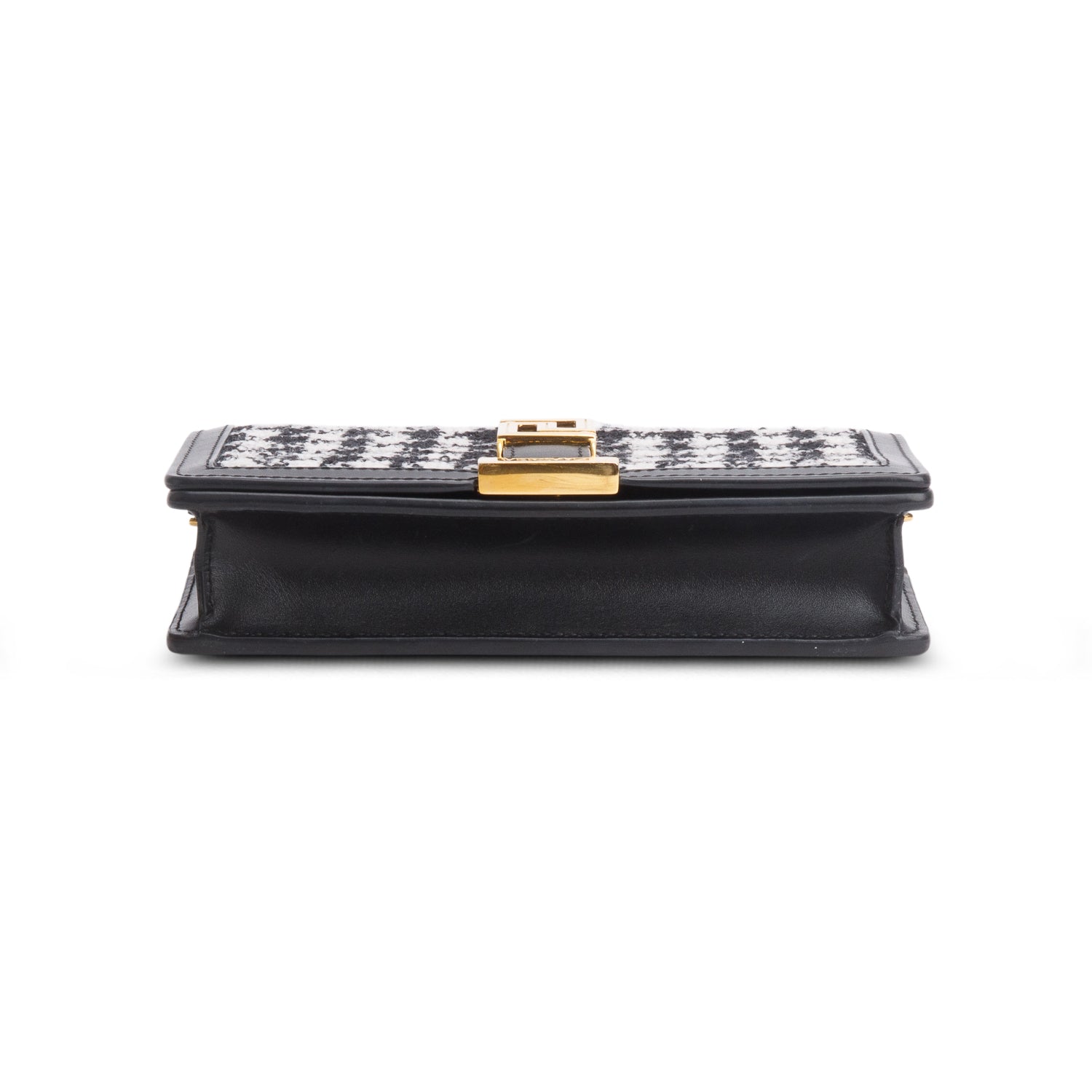 Versace Black White Houndstooth Tweed Calfskin Greca Goddess Wallet on Chain w/ Box