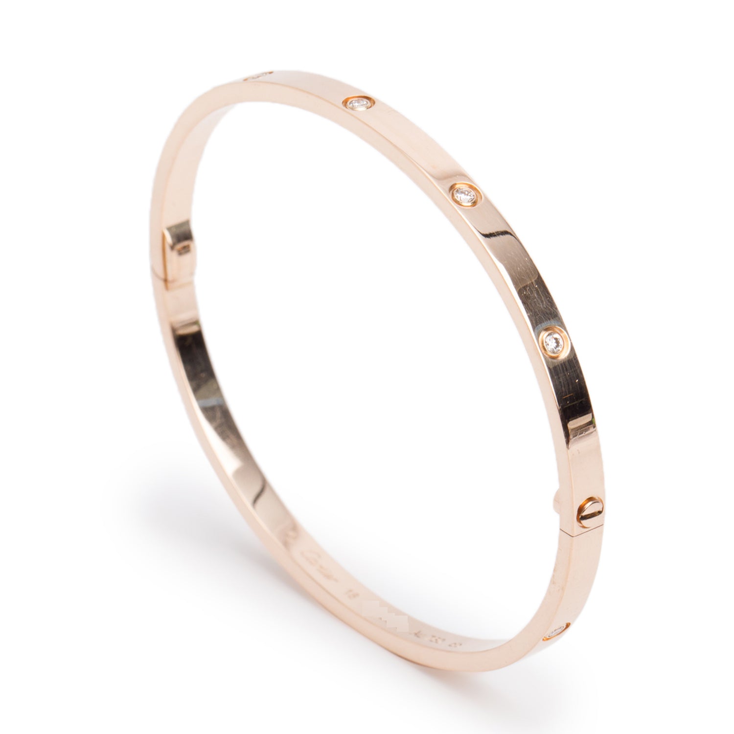 Cartier 18k Rose Gold 10 Diamond Love Bracelet, Small Model, Size 18
