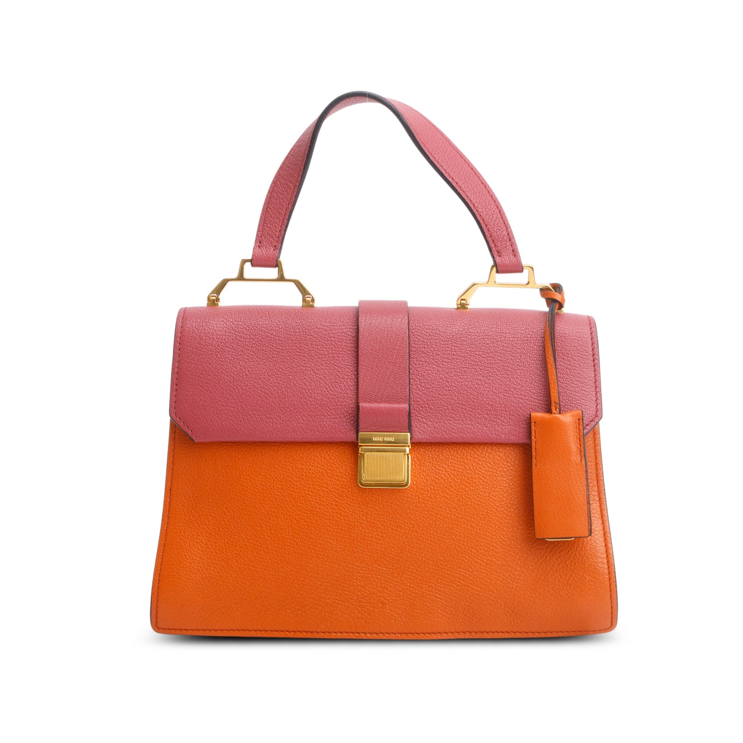 Miu Miu Pink Orange Goatskin Bandoliera Madras Top Handle Bag w/ Authenticity Card