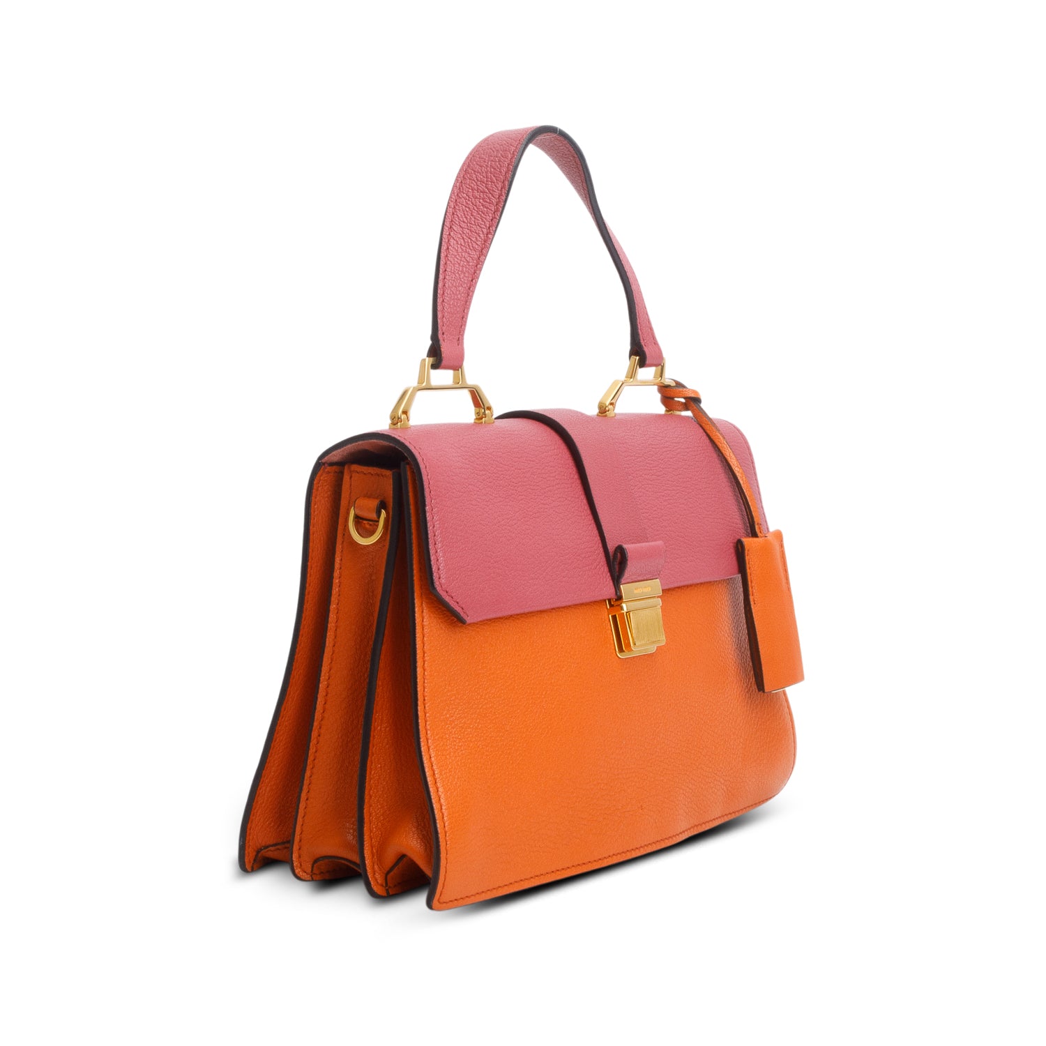 Miu Miu Pink Orange Goatskin Bandoliera Madras Top Handle Bag w/ Authenticity Card