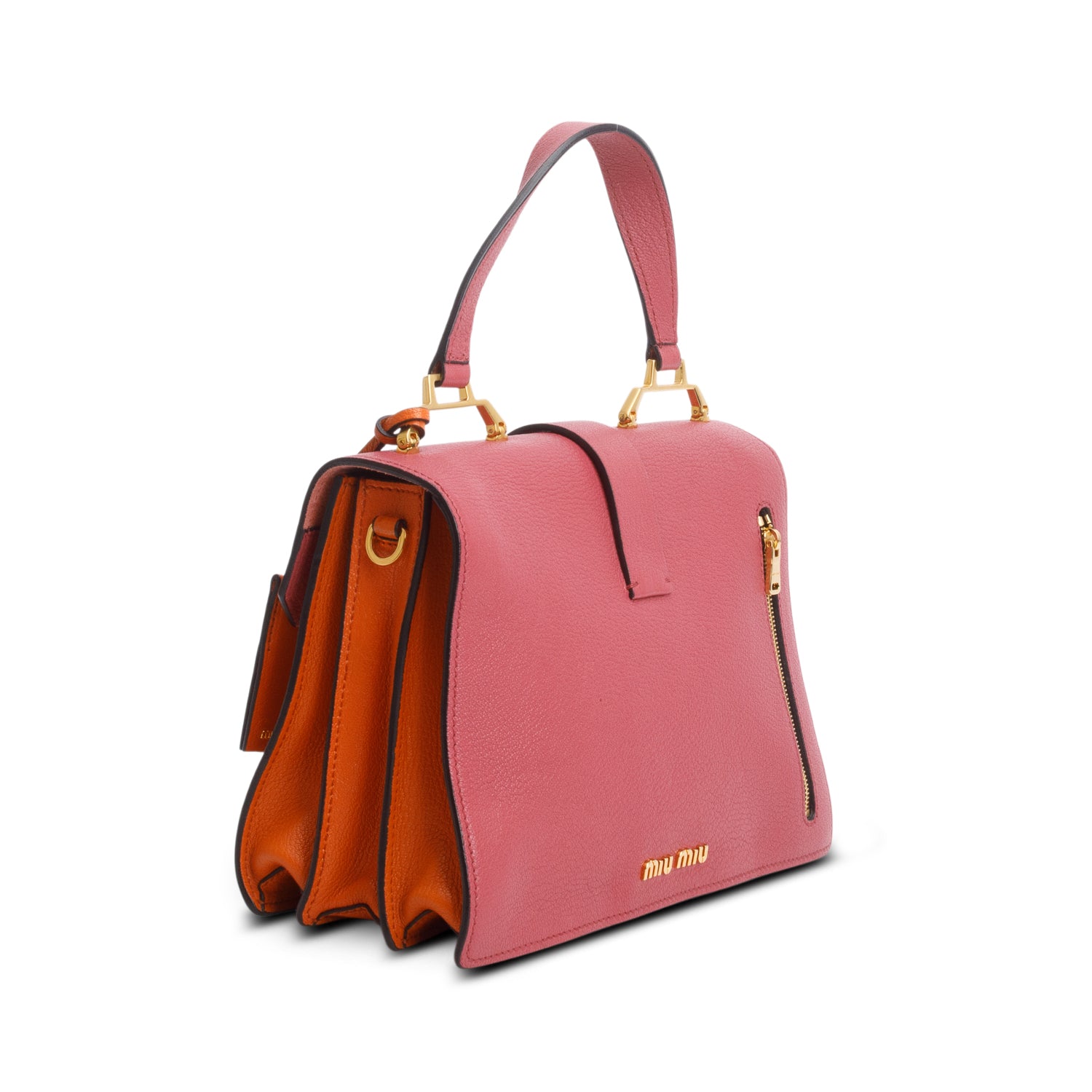 Miu Miu Pink Orange Goatskin Bandoliera Madras Top Handle Bag w/ Authenticity Card