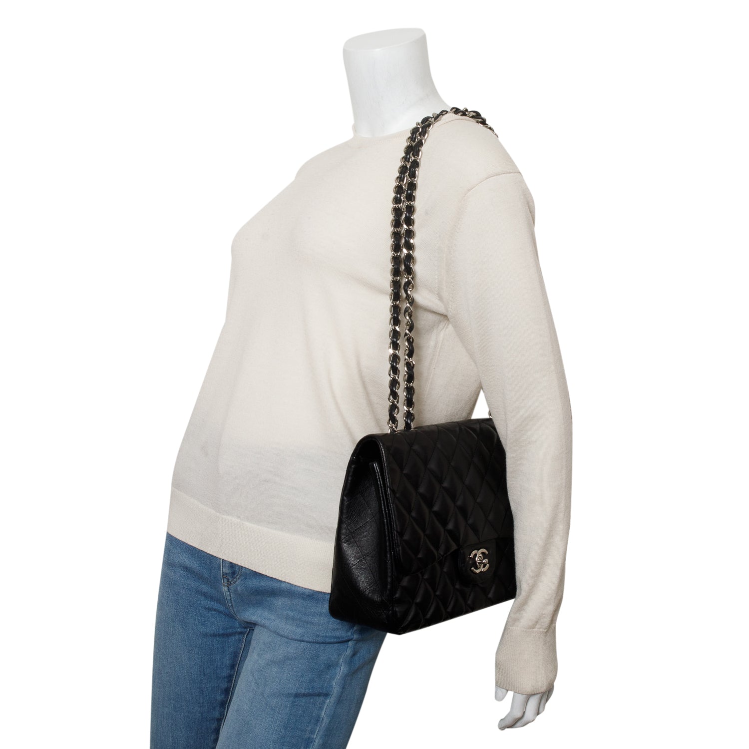 Chanel Black Quilted Lambskin Leather Classic Jumbo Single Flap Bag