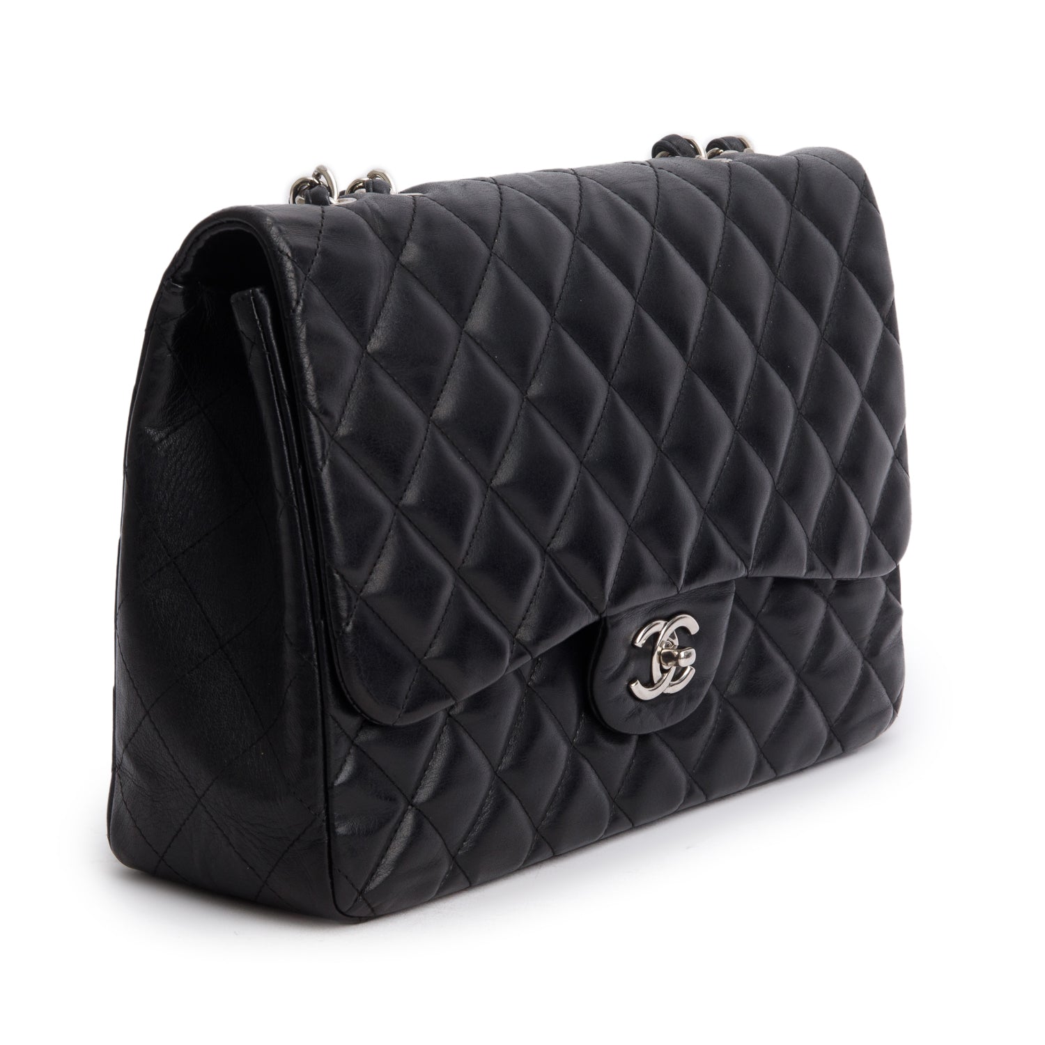 Chanel Black Quilted Lambskin Leather Classic Jumbo Single Flap Bag
