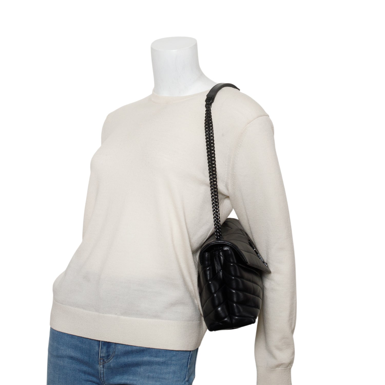 Saint Laurent Black Calfskin Y Quilted Monogram Monochrome Small Loulou Chain Satchel