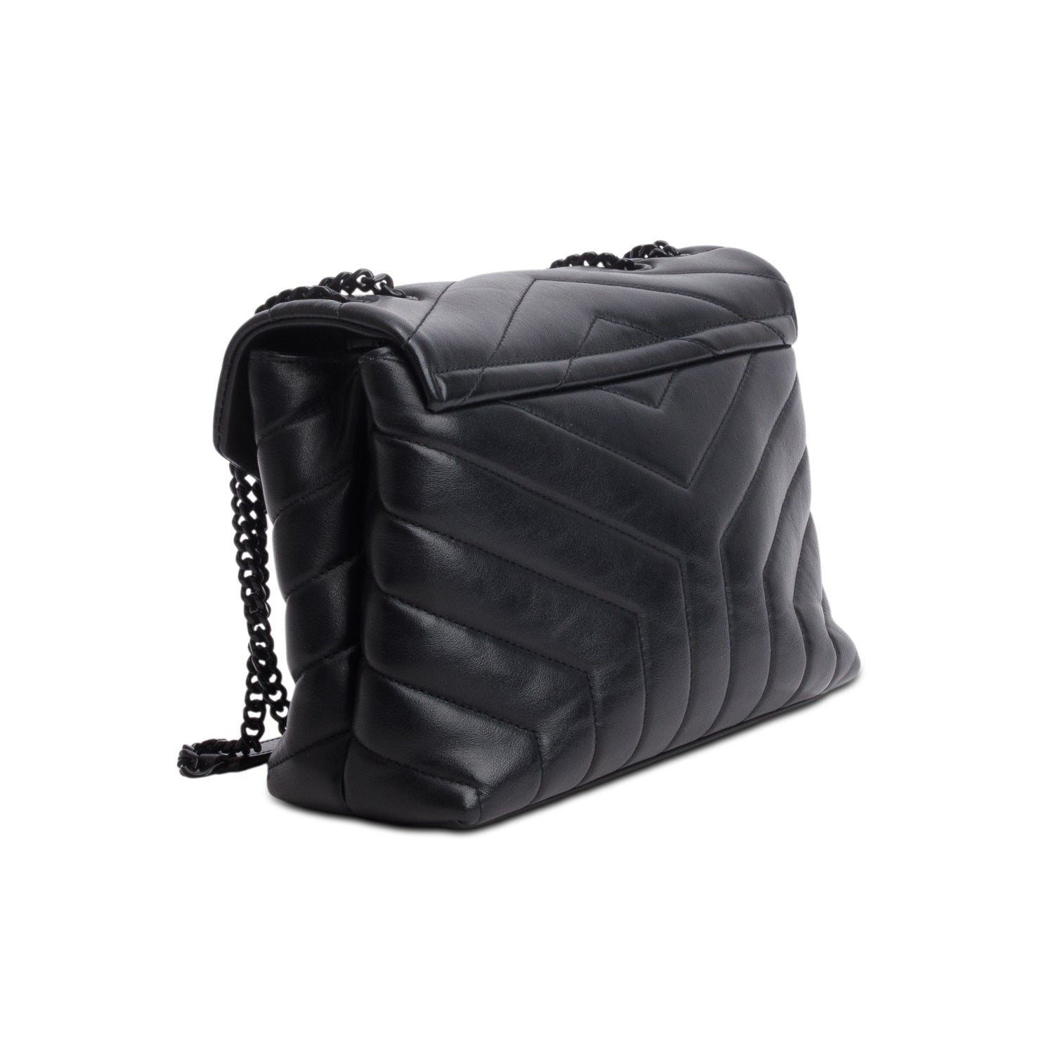 Saint Laurent Black Calfskin Y Quilted Monogram Monochrome Small Loulou Chain Satchel