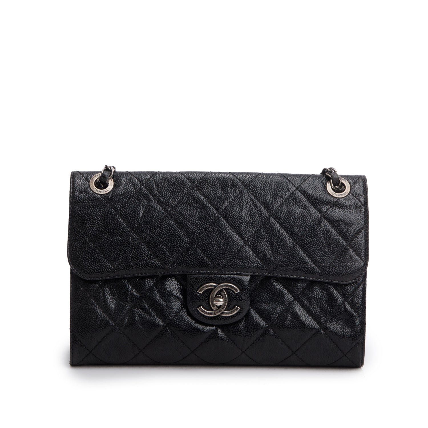 Chanel Black Crumpled Grained Calfskin Medium CC Crave Flap w/ Authenticity Card