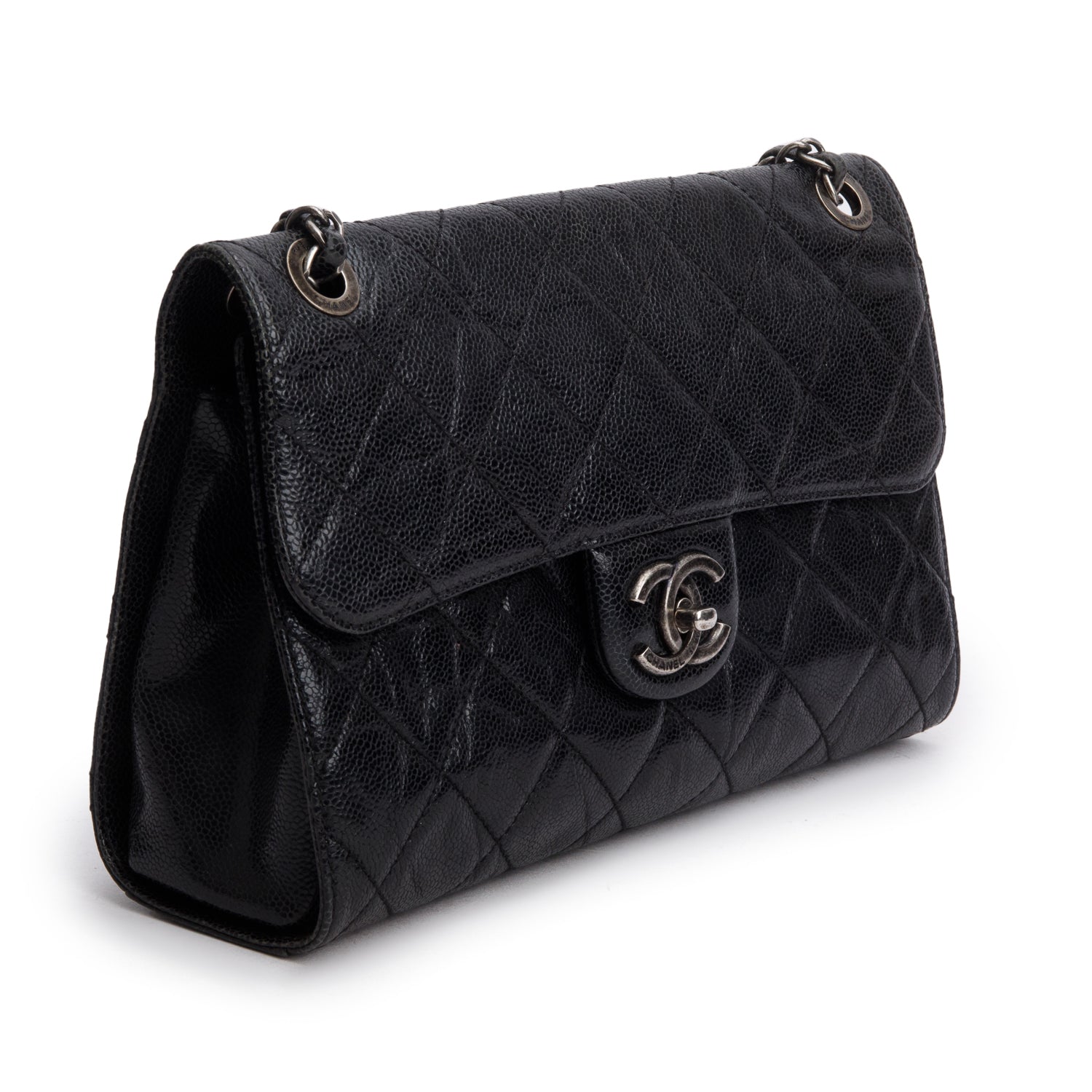 Chanel Black Crumpled Grained Calfskin Medium CC Crave Flap w/ Authenticity Card